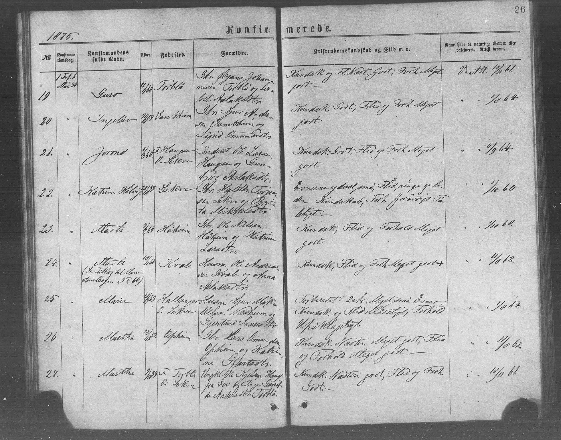 Ulvik sokneprestembete, SAB/A-78801/H/Haa: Parish register (official) no. A 17, 1873-1891, p. 26