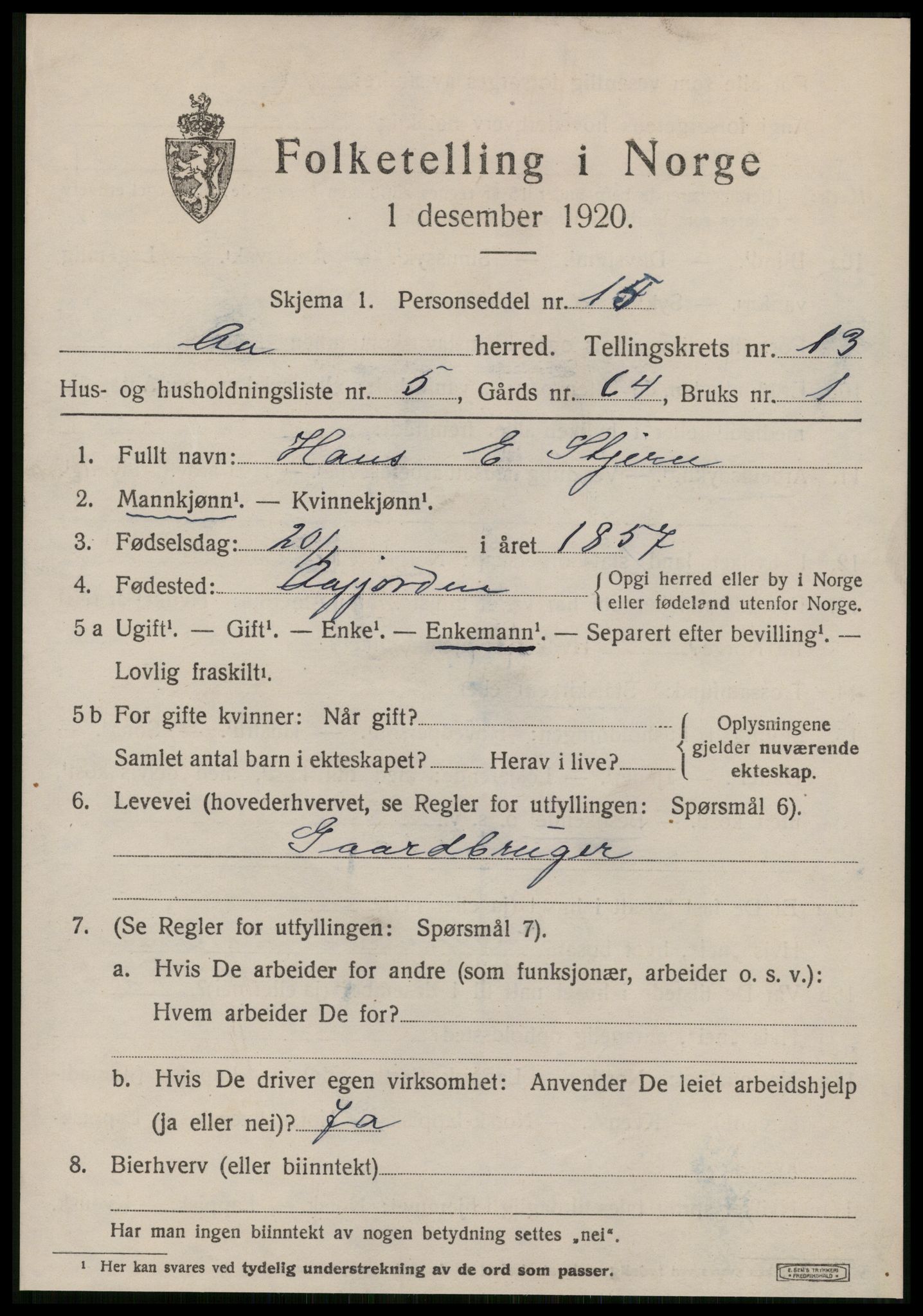 SAT, 1920 census for Å, 1920, p. 5562