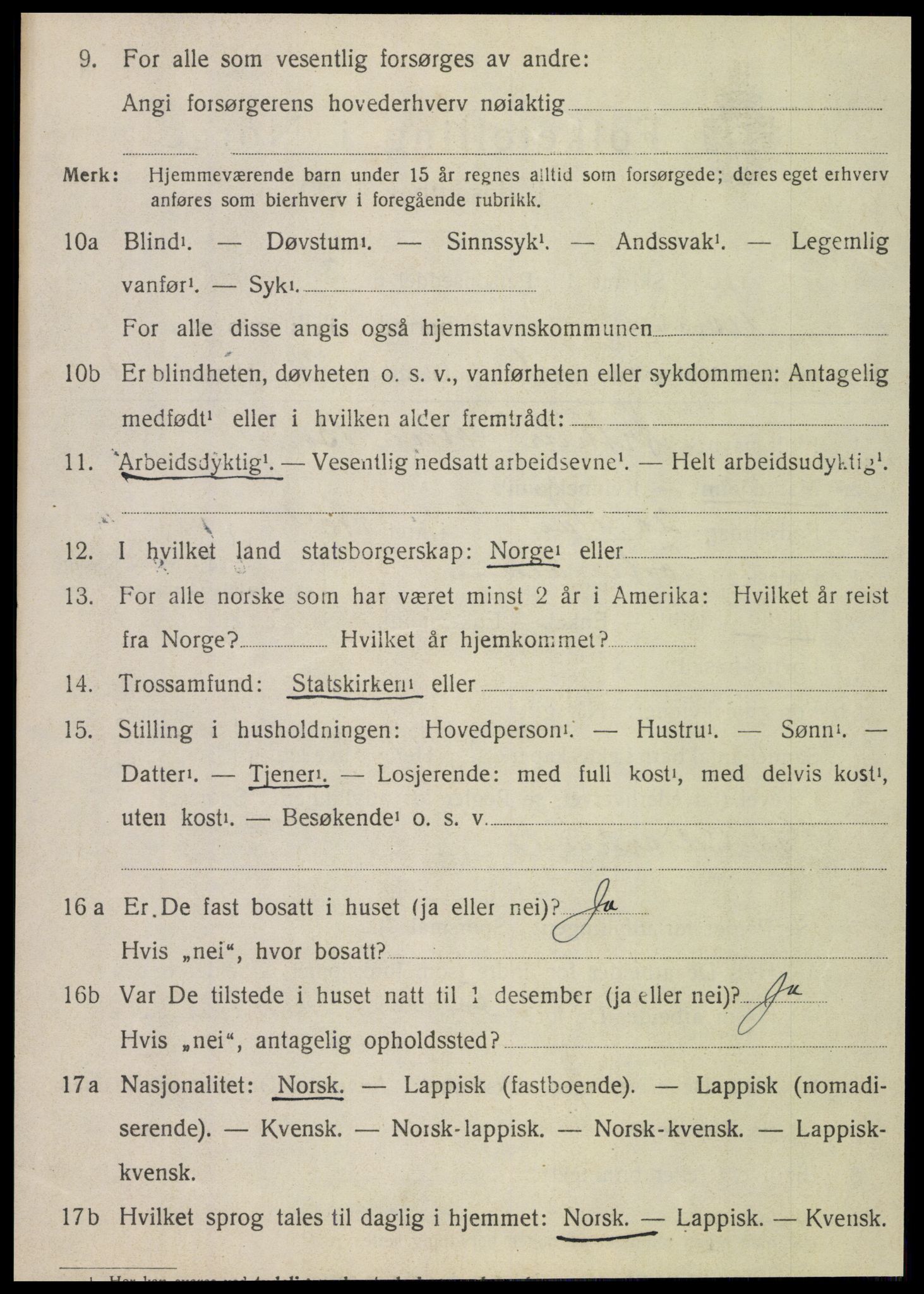 SAT, 1920 census for Nesna, 1920, p. 3246