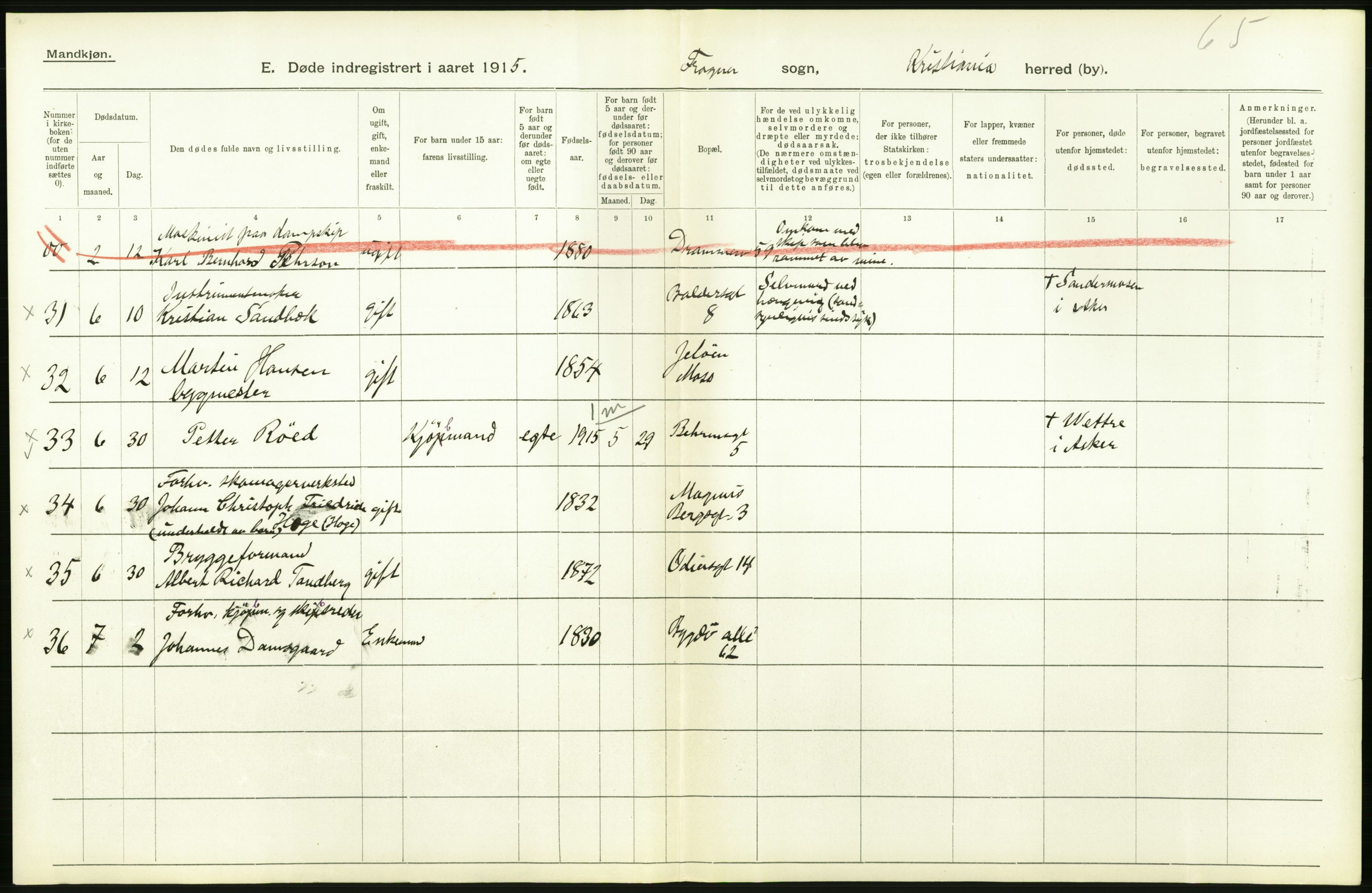 Statistisk sentralbyrå, Sosiodemografiske emner, Befolkning, AV/RA-S-2228/D/Df/Dfb/Dfbe/L0009: Kristiania: Døde., 1915, p. 482