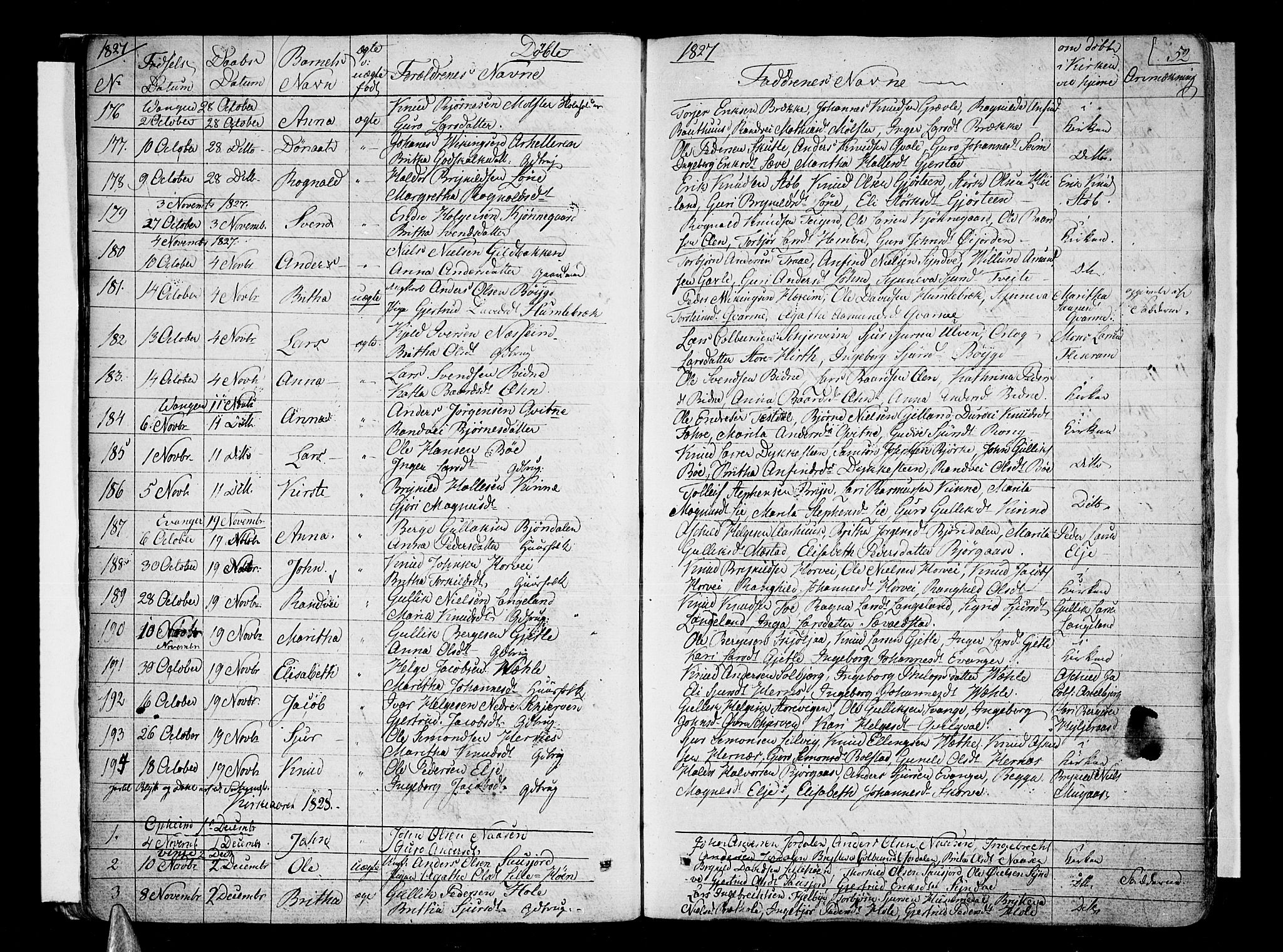 Voss sokneprestembete, SAB/A-79001/H/Haa: Parish register (official) no. A 12, 1823-1837, p. 52