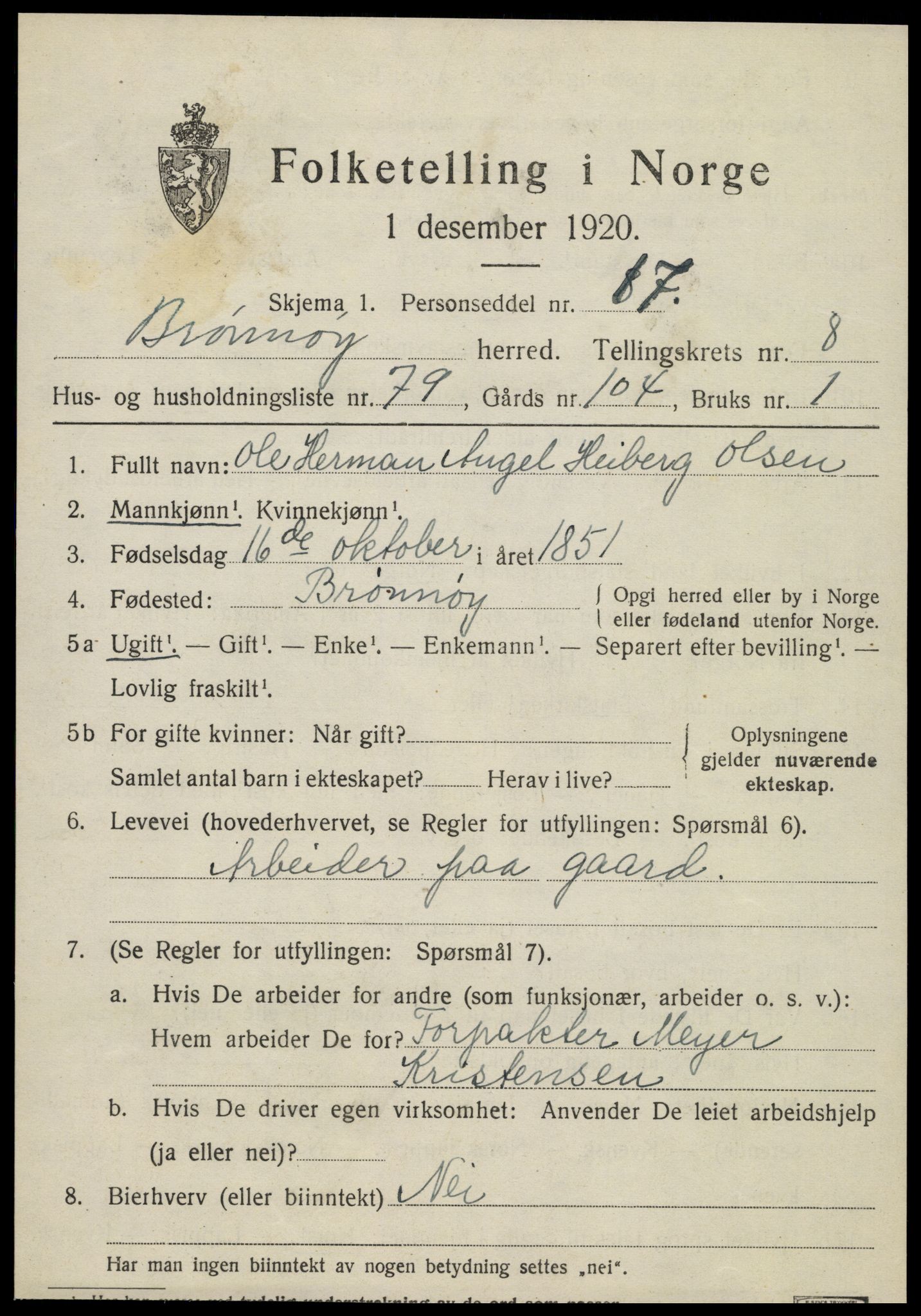 SAT, 1920 census for Brønnøy, 1920, p. 7044