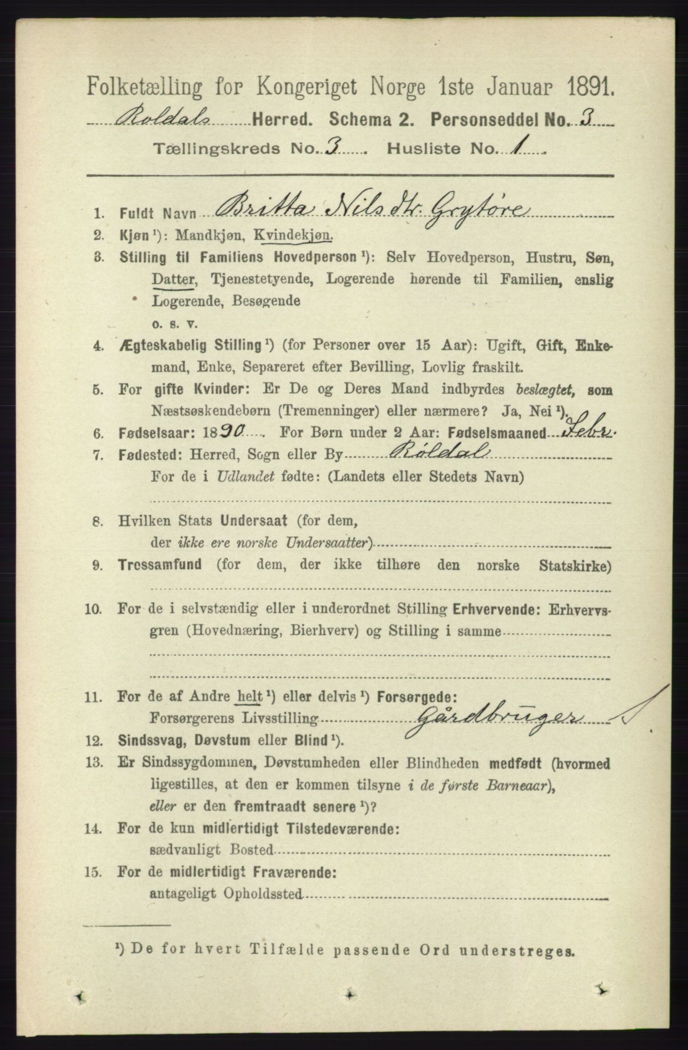 RA, 1891 census for 1229 Røldal, 1891, p. 901