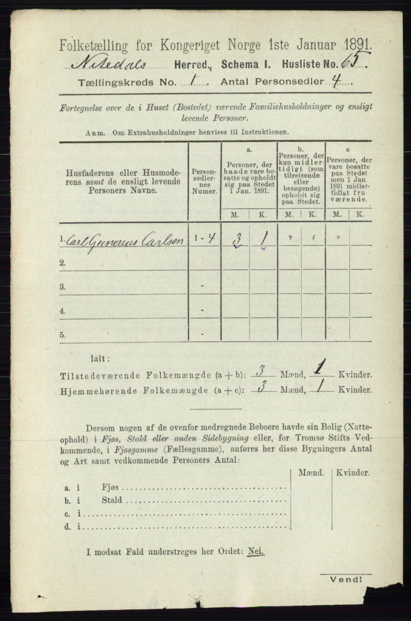 RA, 1891 census for 0233 Nittedal, 1891, p. 85