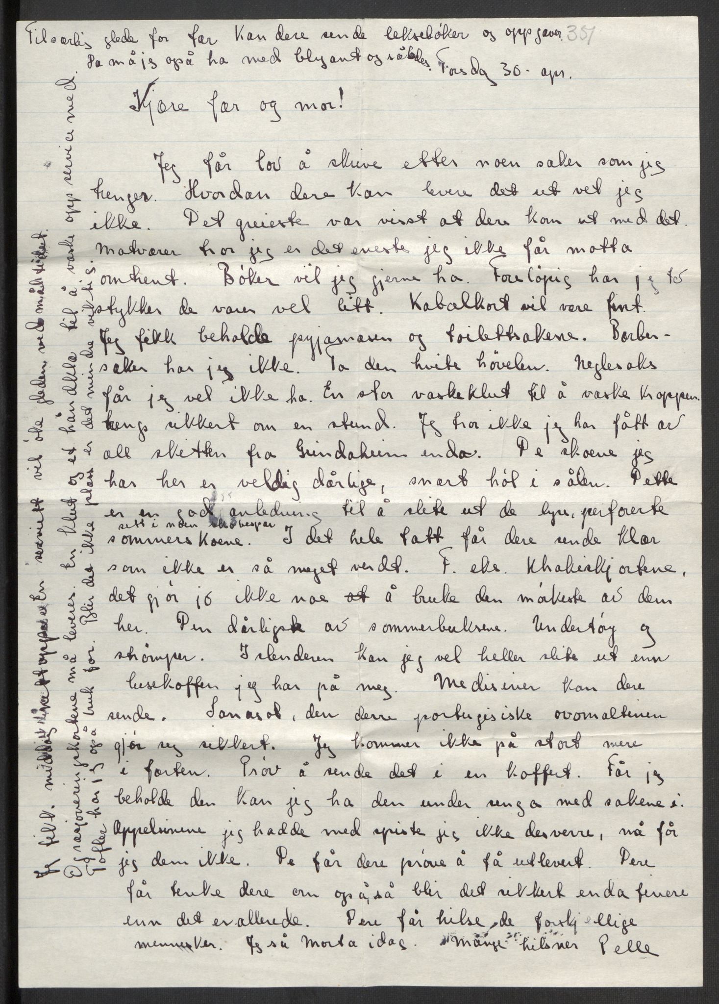 Per Helliesens krigsfangebrev, RA/PA-1330/F/L0001: 1 Brev fra Bredtvet, 6 brev (derav 1 kopi) fra Grini, 33 brev (derav 2 kopier) fra Sachsenhausen, 1 brev fra Neuengamme og et eksemplar av illegal nyhetsavis., 1942-1945