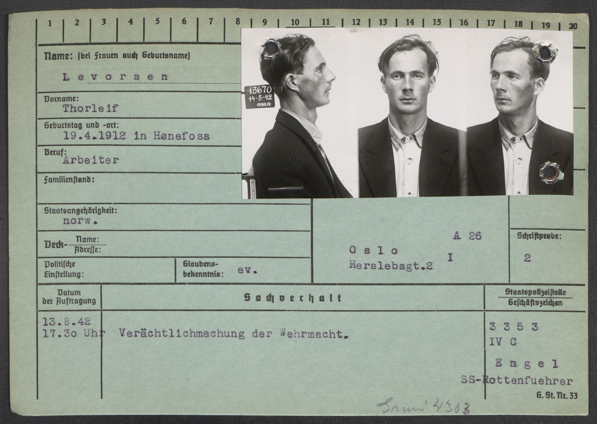 Befehlshaber der Sicherheitspolizei und des SD, AV/RA-RAFA-5969/E/Ea/Eaa/L0006: Register over norske fanger i Møllergata 19: Kj-Lund, 1940-1945, p. 1017