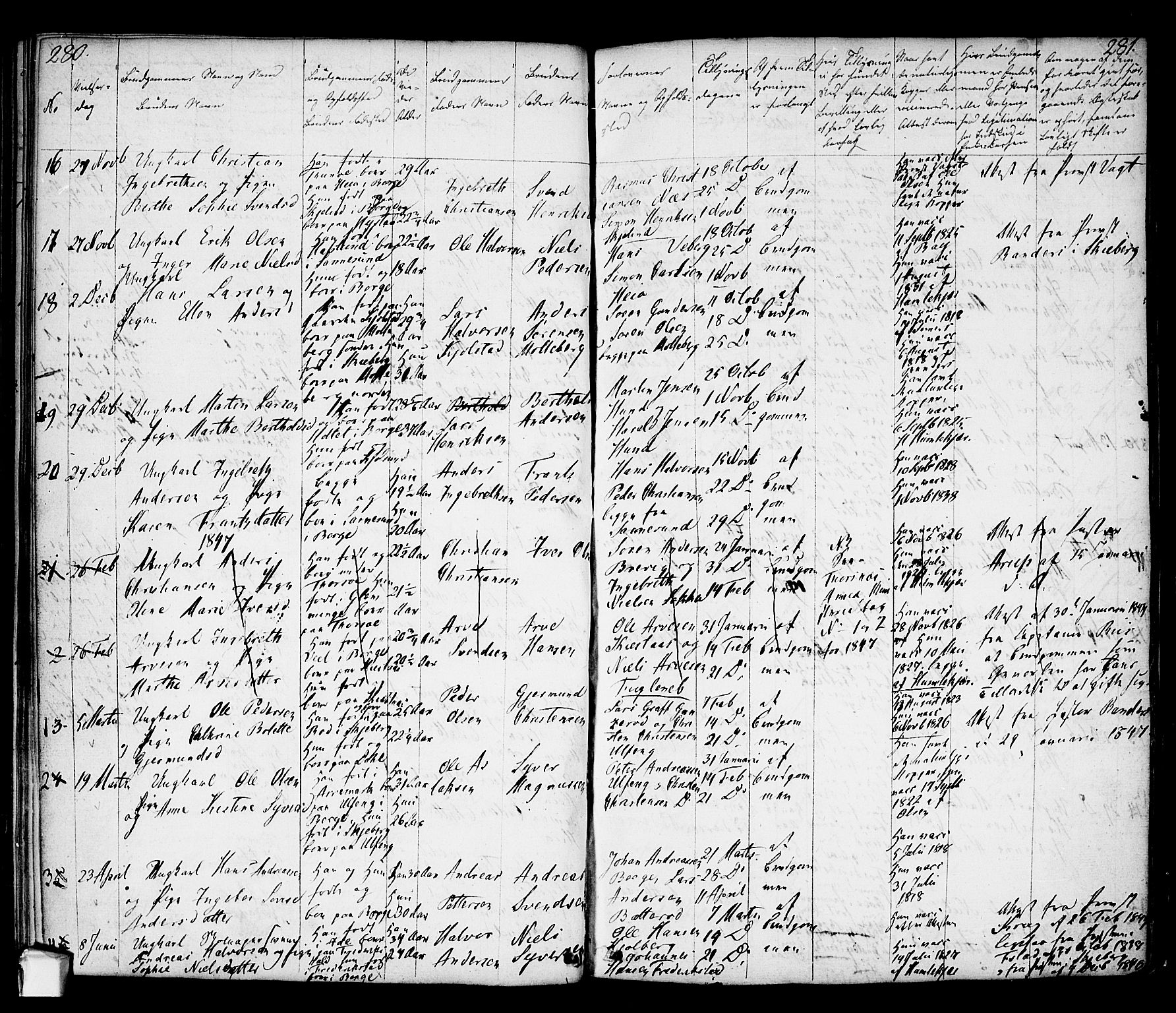 Borge prestekontor Kirkebøker, AV/SAO-A-10903/F/Fa/L0004: Parish register (official) no. I 4, 1836-1848, p. 280-281