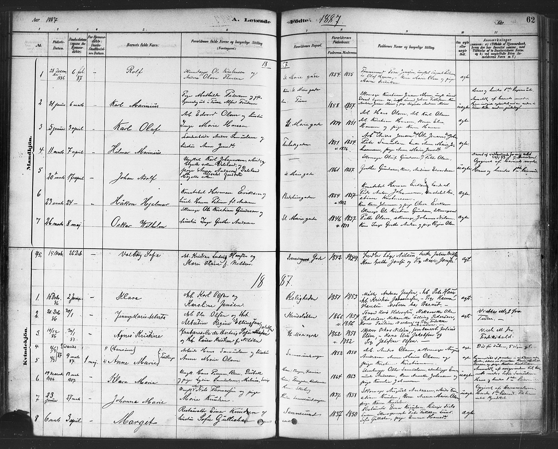 Sarpsborg prestekontor Kirkebøker, AV/SAO-A-2006/F/Fa/L0003: Parish register (official) no. 3, 1878-1891, p. 62