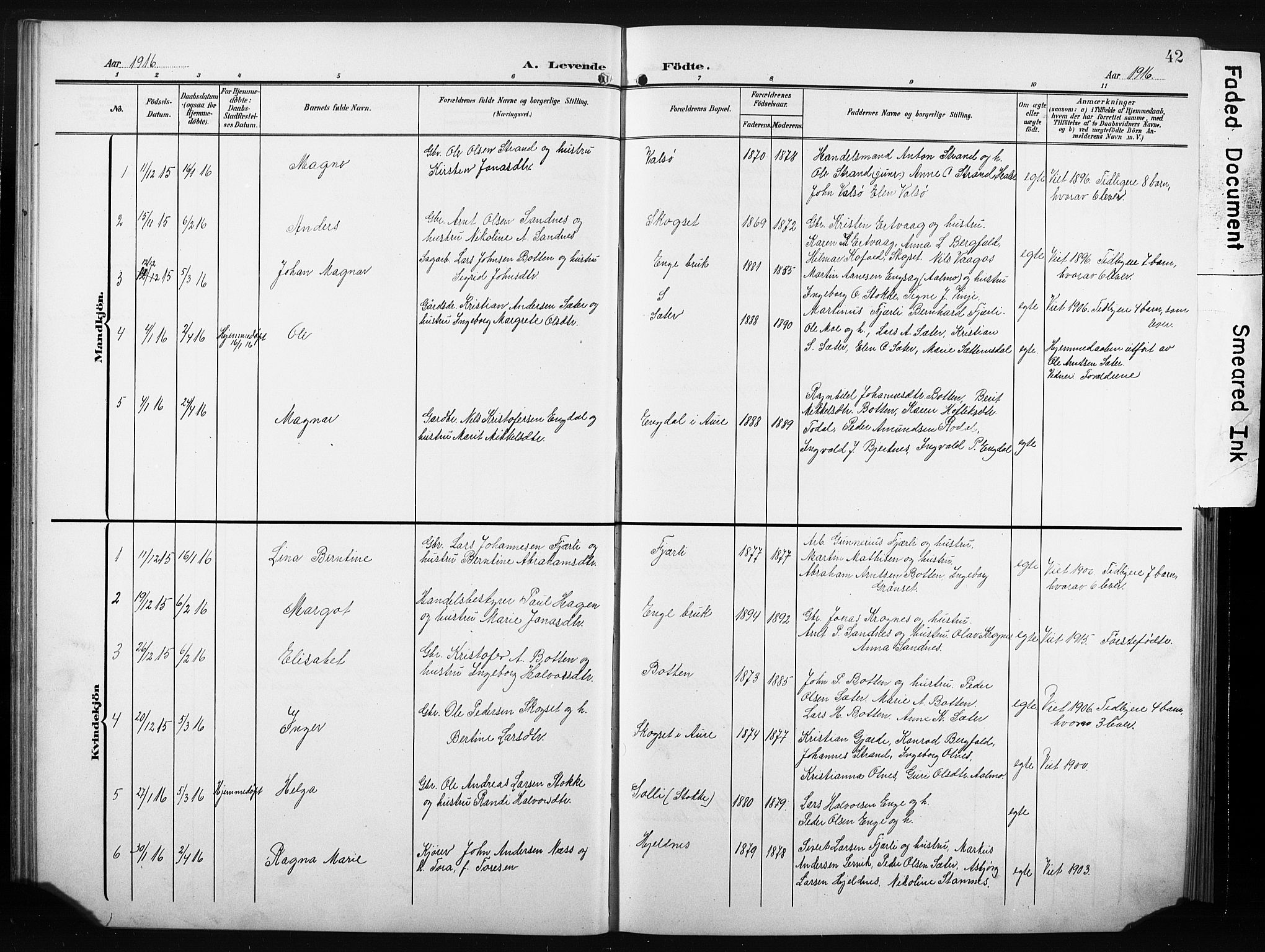 Ministerialprotokoller, klokkerbøker og fødselsregistre - Møre og Romsdal, AV/SAT-A-1454/580/L0927: Parish register (copy) no. 580C02, 1904-1932, p. 42