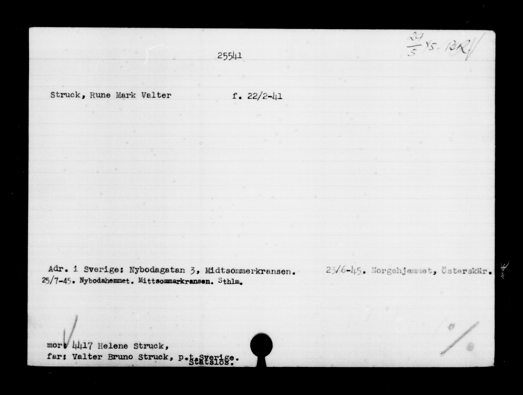 Utenriksstasjonene, Legasjonen i Stockholm, Flyktningkontoret, AV/RA-S-6753/V/Va/L0011: Kjesäterkartoteket, flyktninger med registreringsnr. 25300-28349, 1940-1945, p. 255