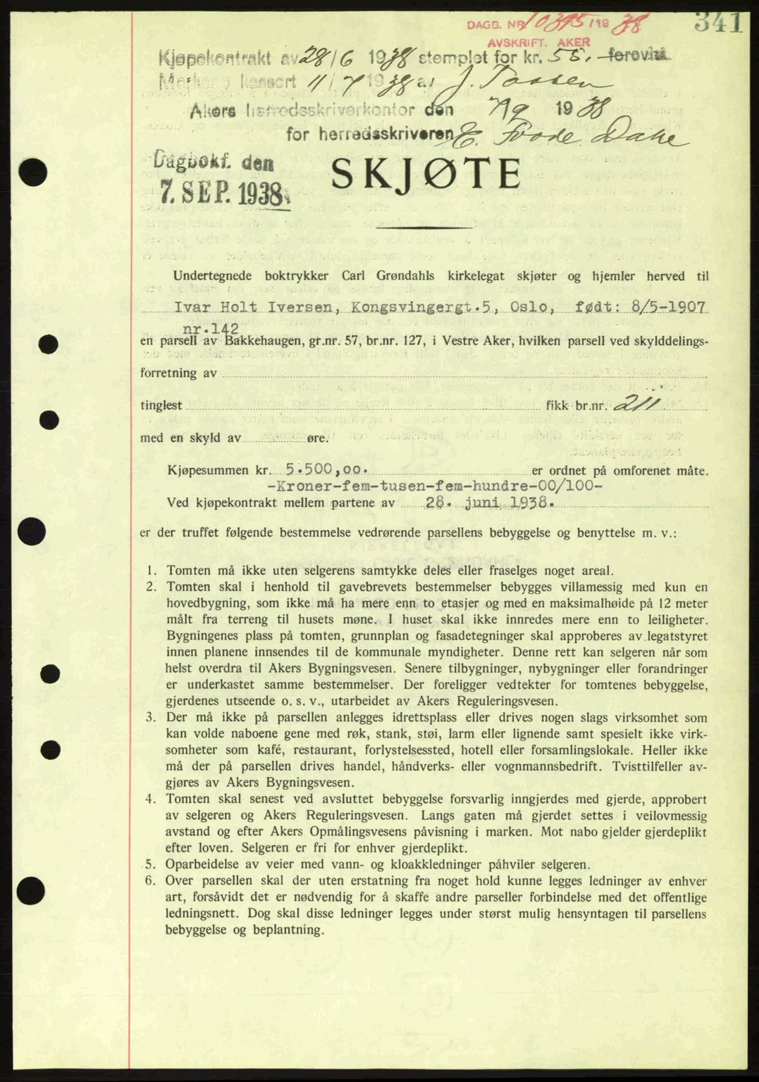 Aker herredsskriveri, SAO/A-10896/G/Gb/Gba/Gbab/L0025: Mortgage book no. A154-155, 1938-1938, Diary no: : 10395/1938