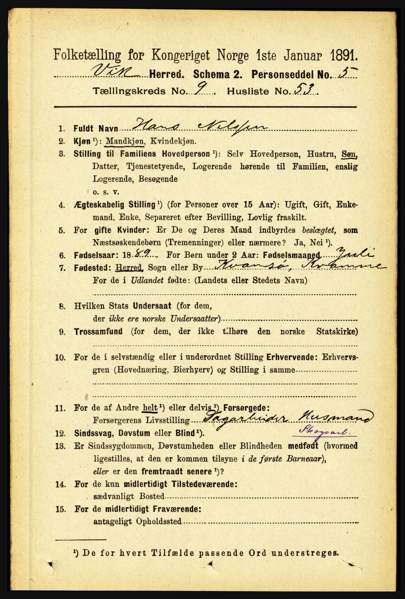 RA, 1891 census for 1417 Vik, 1891, p. 4304