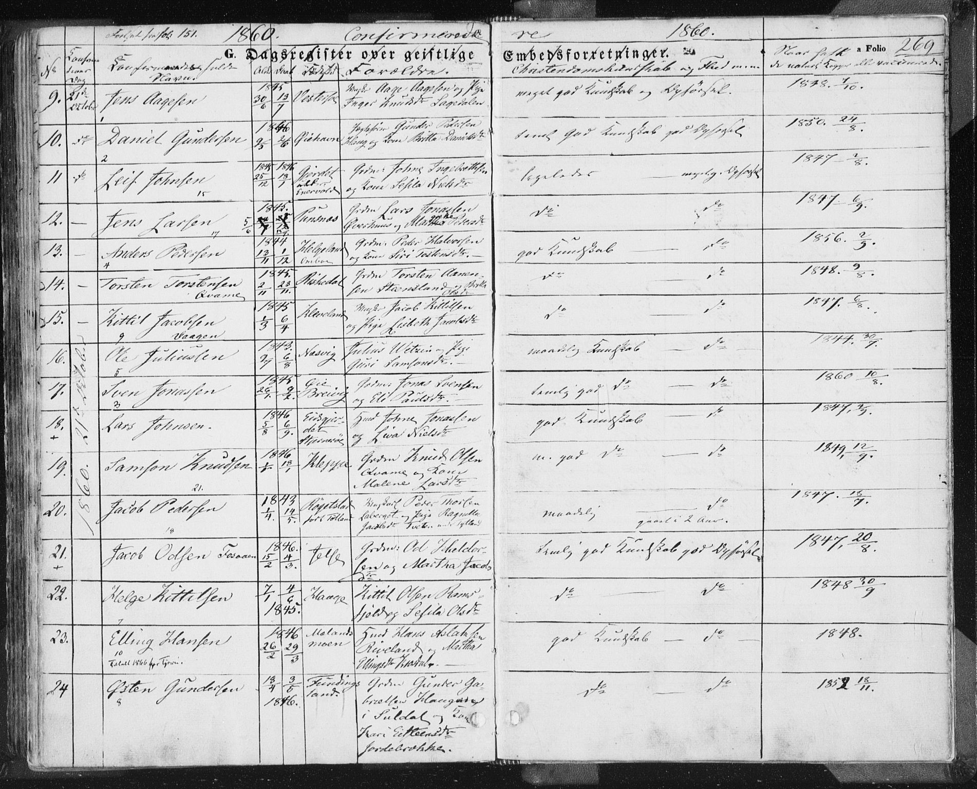 Hjelmeland sokneprestkontor, AV/SAST-A-101843/01/IV/L0009: Parish register (official) no. A 9, 1846-1860, p. 269