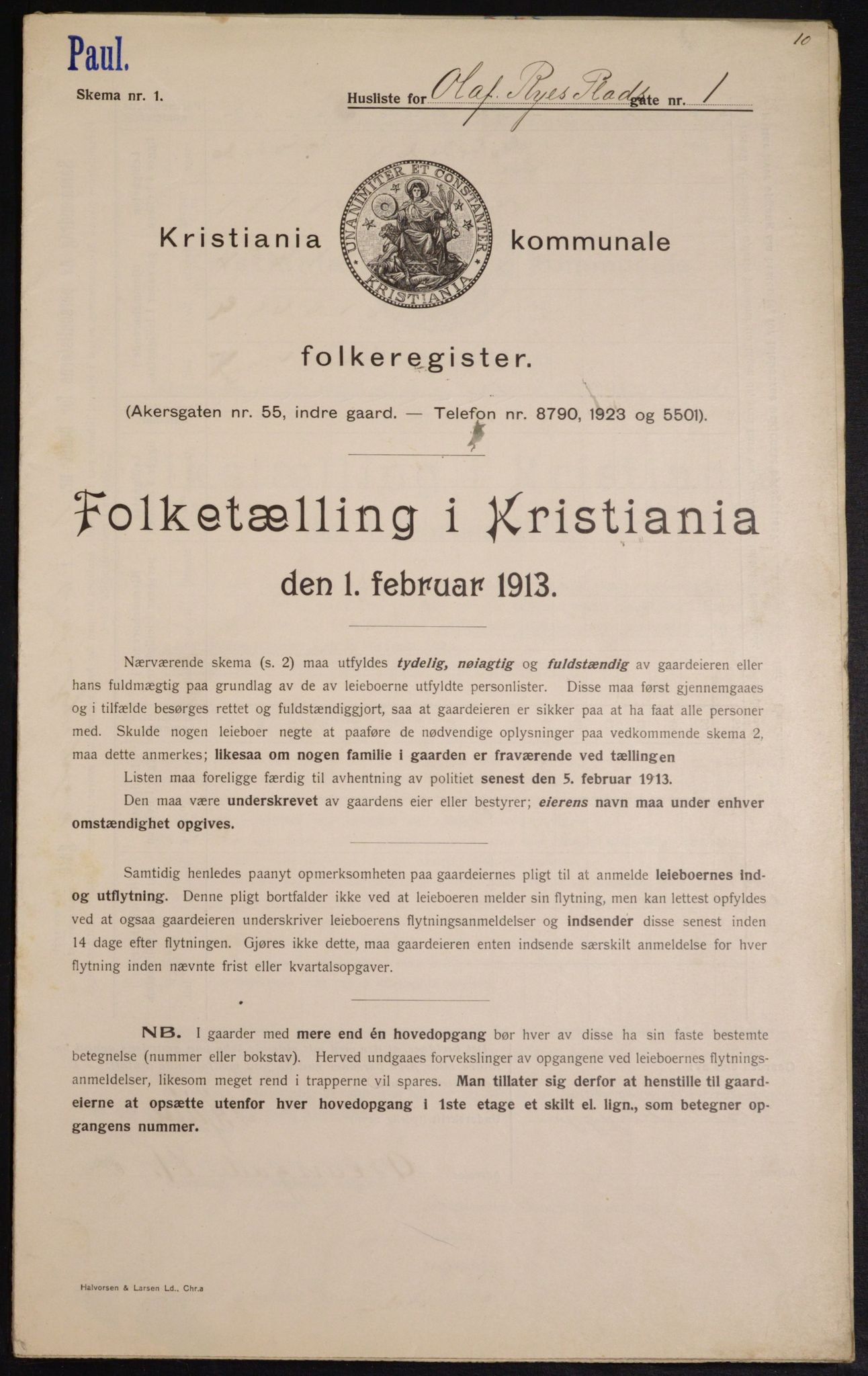 OBA, Municipal Census 1913 for Kristiania, 1913, p. 75172