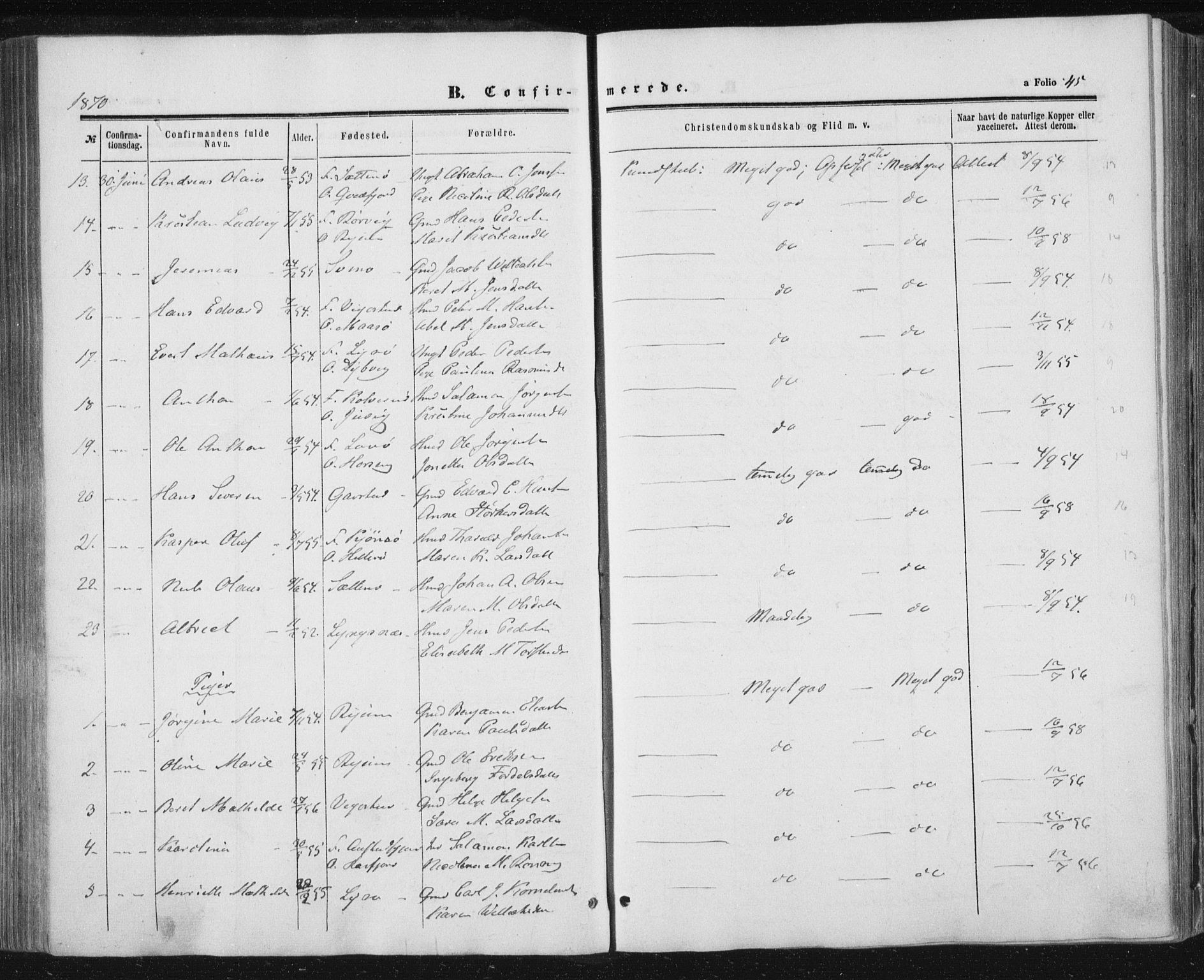 Ministerialprotokoller, klokkerbøker og fødselsregistre - Nord-Trøndelag, SAT/A-1458/784/L0670: Parish register (official) no. 784A05, 1860-1876, p. 45