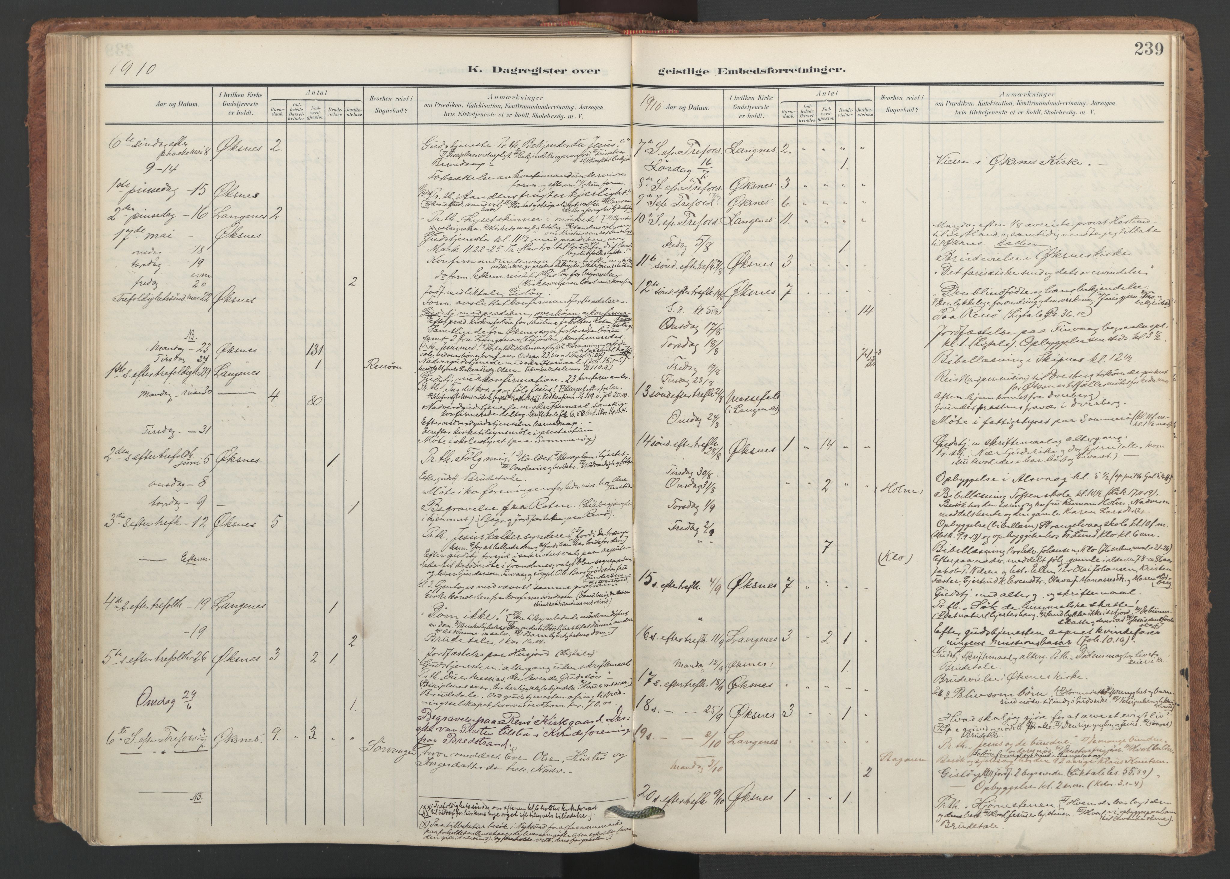 Ministerialprotokoller, klokkerbøker og fødselsregistre - Nordland, SAT/A-1459/893/L1339: Parish register (official) no. 893A11, 1904-1914, p. 239