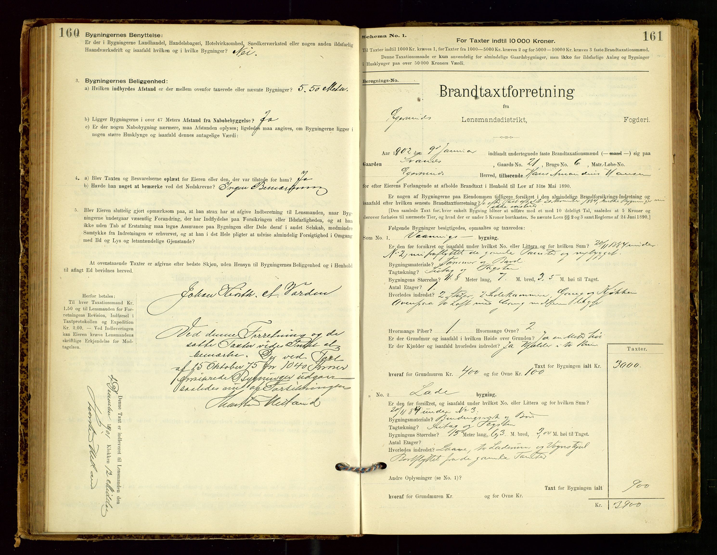 Eigersund lensmannskontor, SAST/A-100171/Gob/L0001: Skjemaprotokoll, 1894-1909, p. 160-161