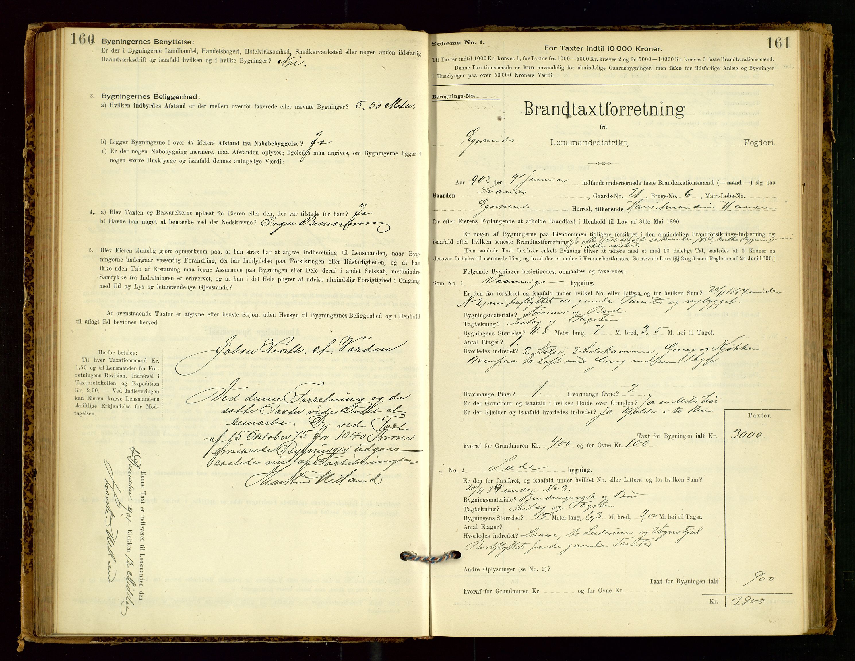 Eigersund lensmannskontor, AV/SAST-A-100171/Gob/L0001: Skjemaprotokoll, 1894-1909, p. 160-161