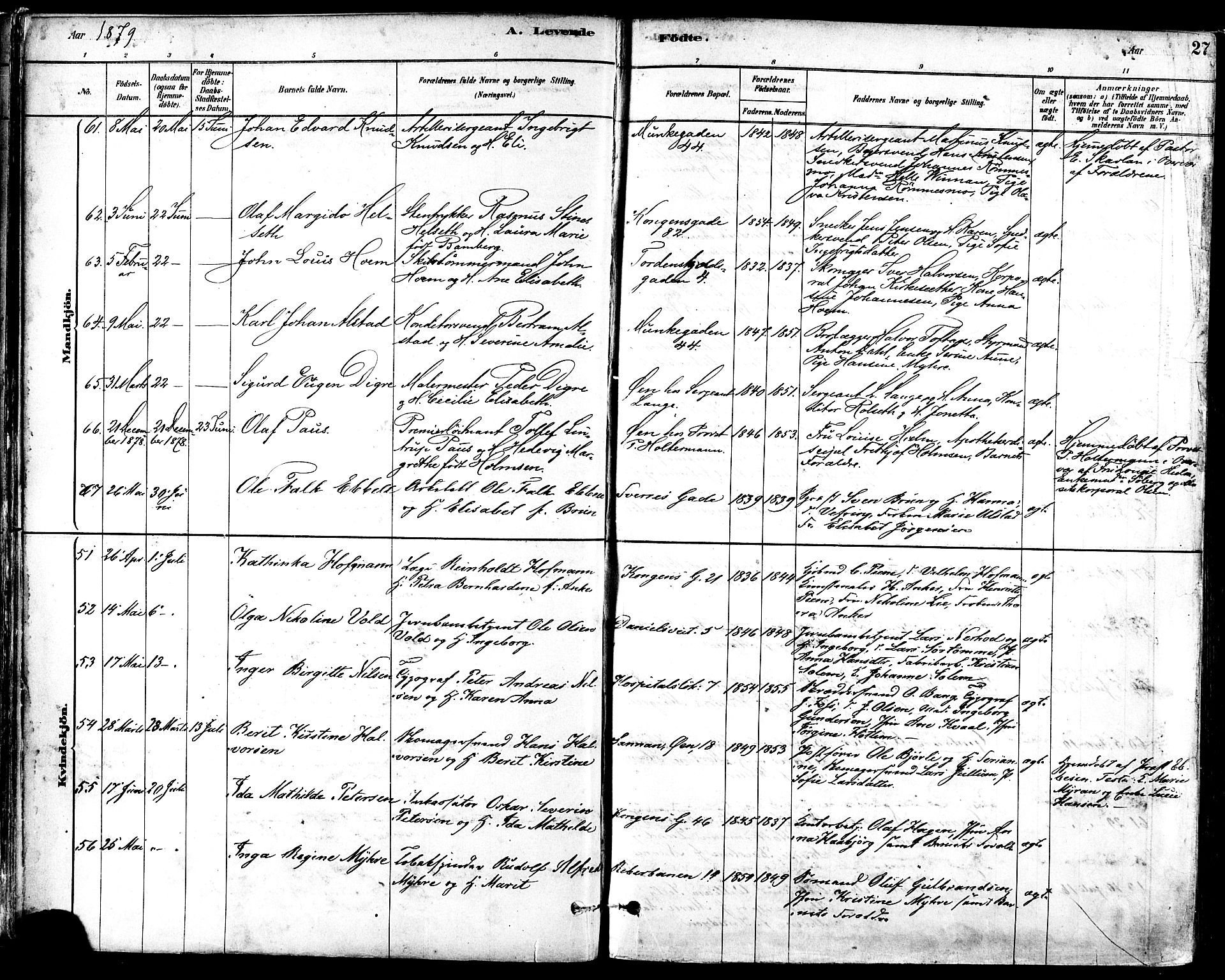 Ministerialprotokoller, klokkerbøker og fødselsregistre - Sør-Trøndelag, SAT/A-1456/601/L0057: Parish register (official) no. 601A25, 1877-1891, p. 27