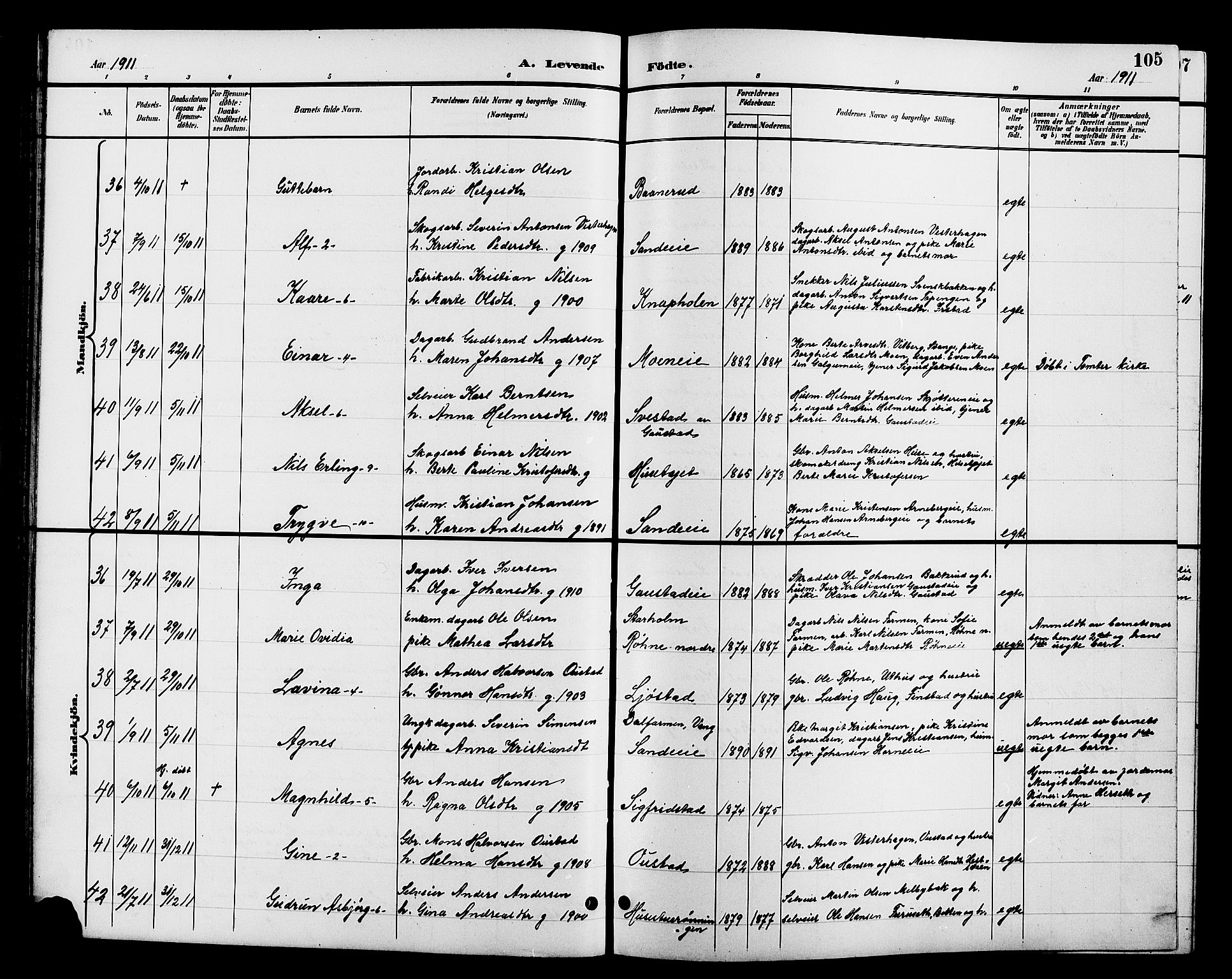 Romedal prestekontor, AV/SAH-PREST-004/L/L0012: Parish register (copy) no. 12, 1896-1914, p. 105