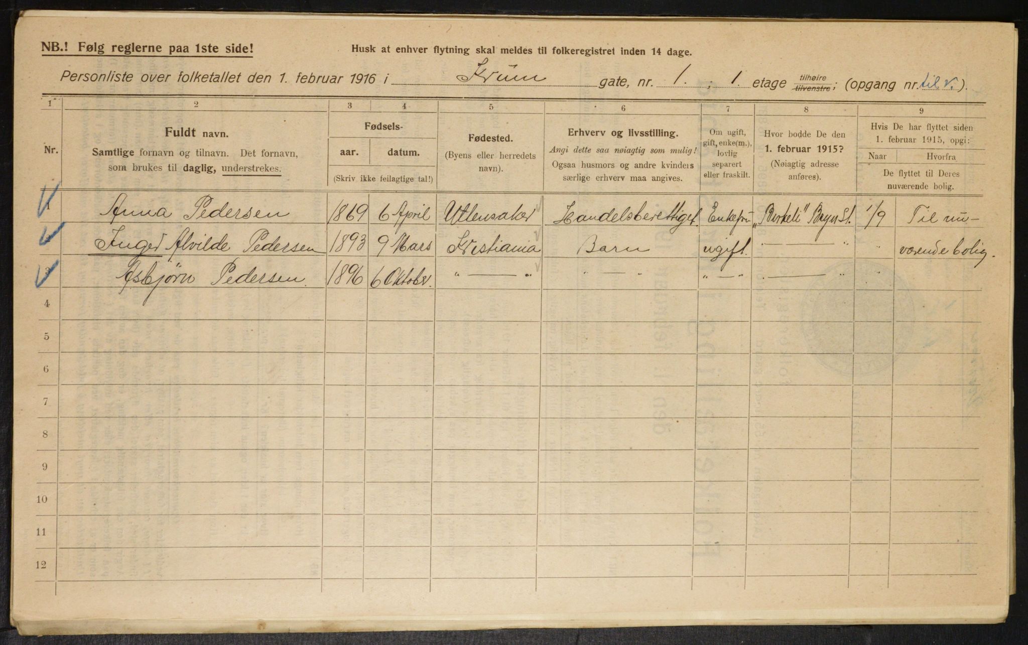 OBA, Municipal Census 1916 for Kristiania, 1916, p. 55896