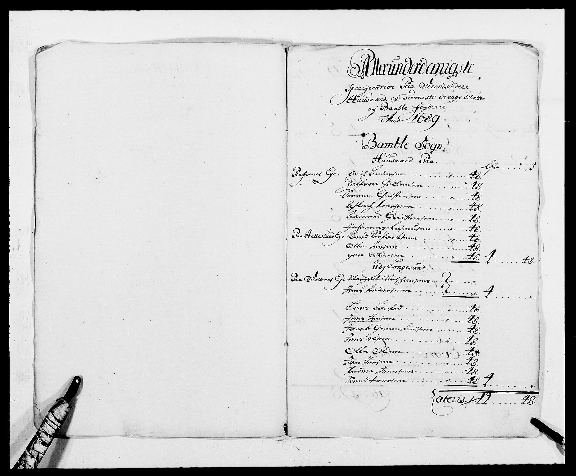 Rentekammeret inntil 1814, Reviderte regnskaper, Fogderegnskap, RA/EA-4092/R34/L2050: Fogderegnskap Bamble, 1688-1691, p. 326