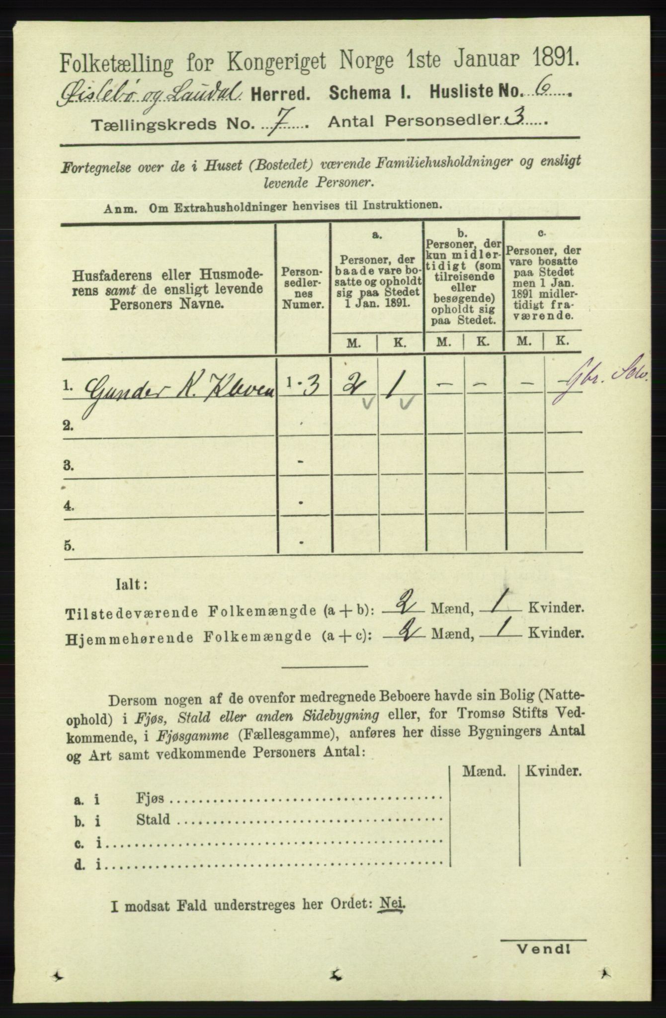 RA, 1891 census for 1021 Øyslebø og Laudal, 1891, p. 1908