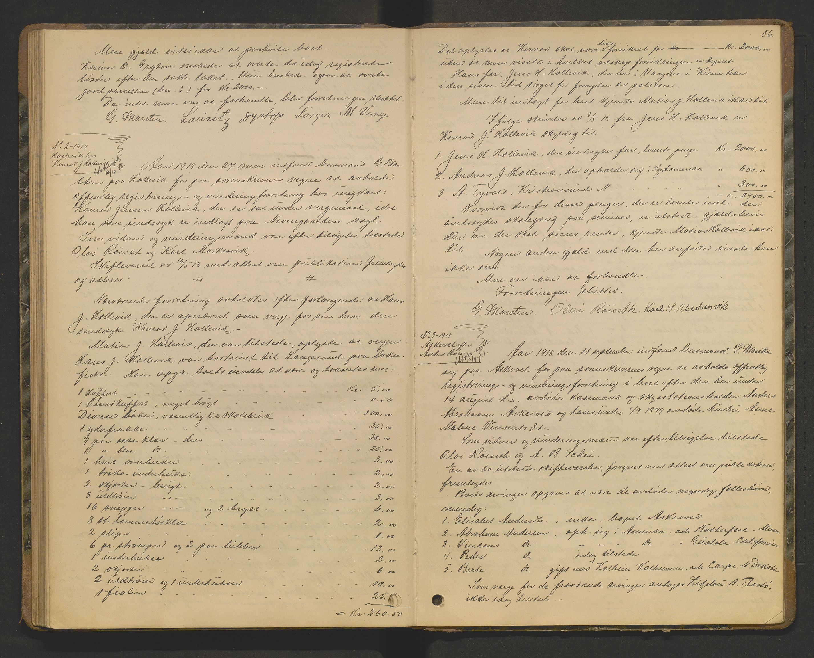 Lensmannen i Askvoll, AV/SAB-A-26301/0006/L0004: Registreringsprotokoll, 1904-1920, p. 85b-86a