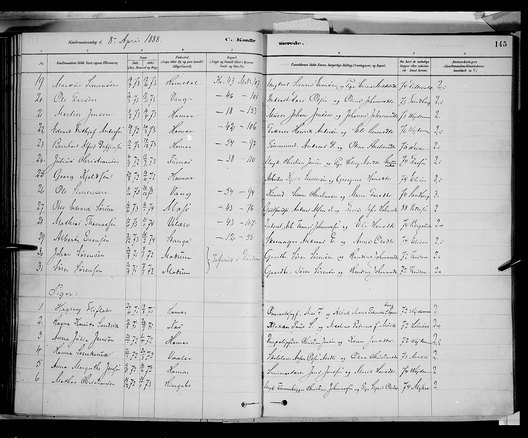 Vang prestekontor, Hedmark, AV/SAH-PREST-008/H/Ha/Haa/L0016: Parish register (official) no. 16, 1878-1889, p. 145