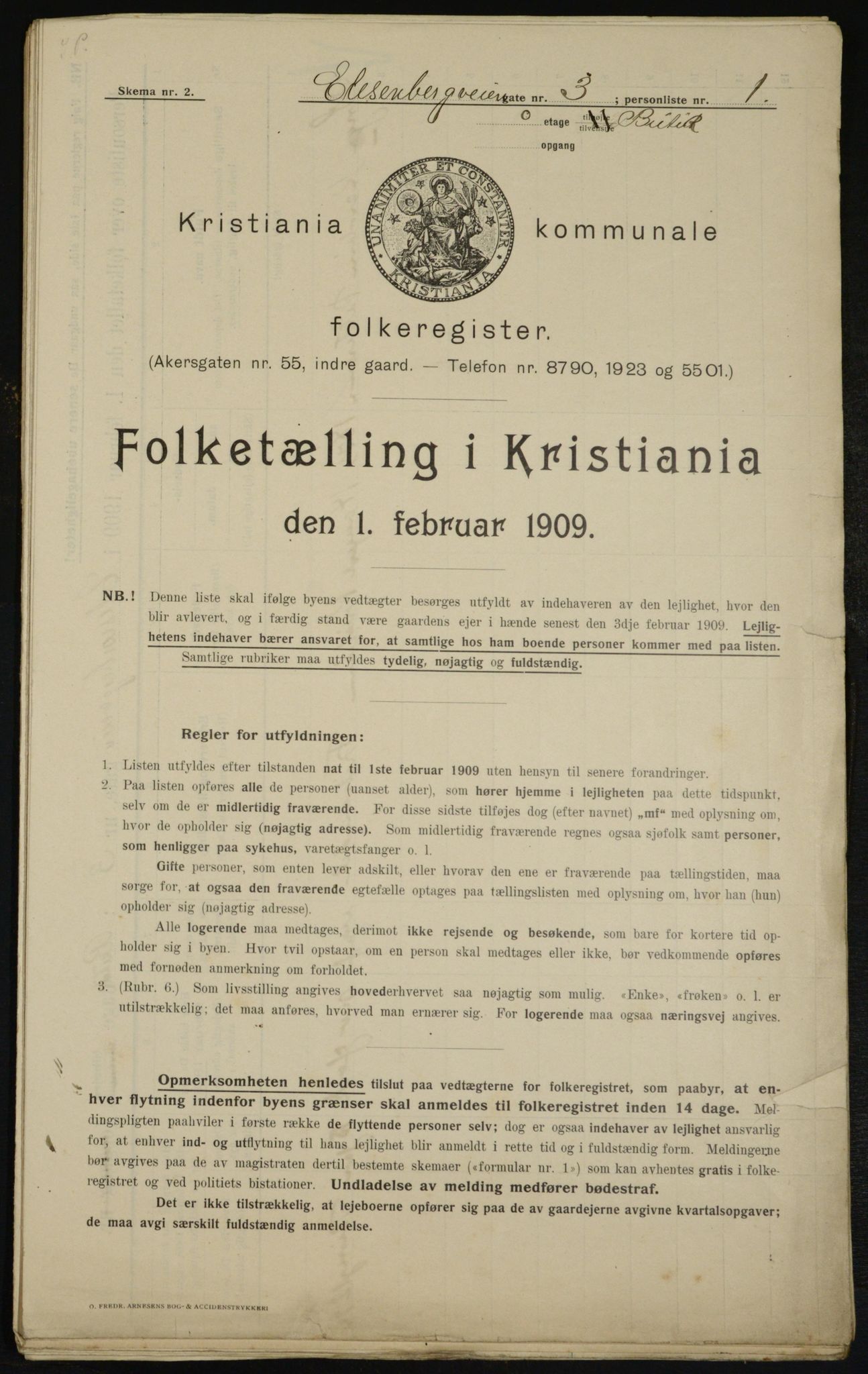 OBA, Municipal Census 1909 for Kristiania, 1909, p. 18446