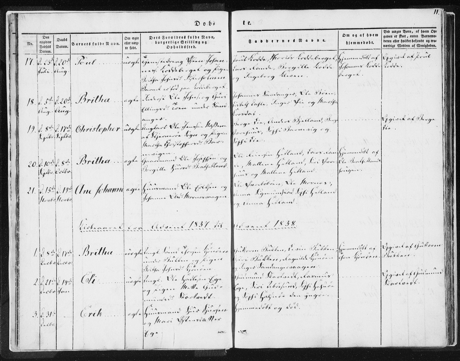 Hjelmeland sokneprestkontor, AV/SAST-A-101843/01/IV/L0007: Parish register (official) no. A 7, 1834-1850, p. 11