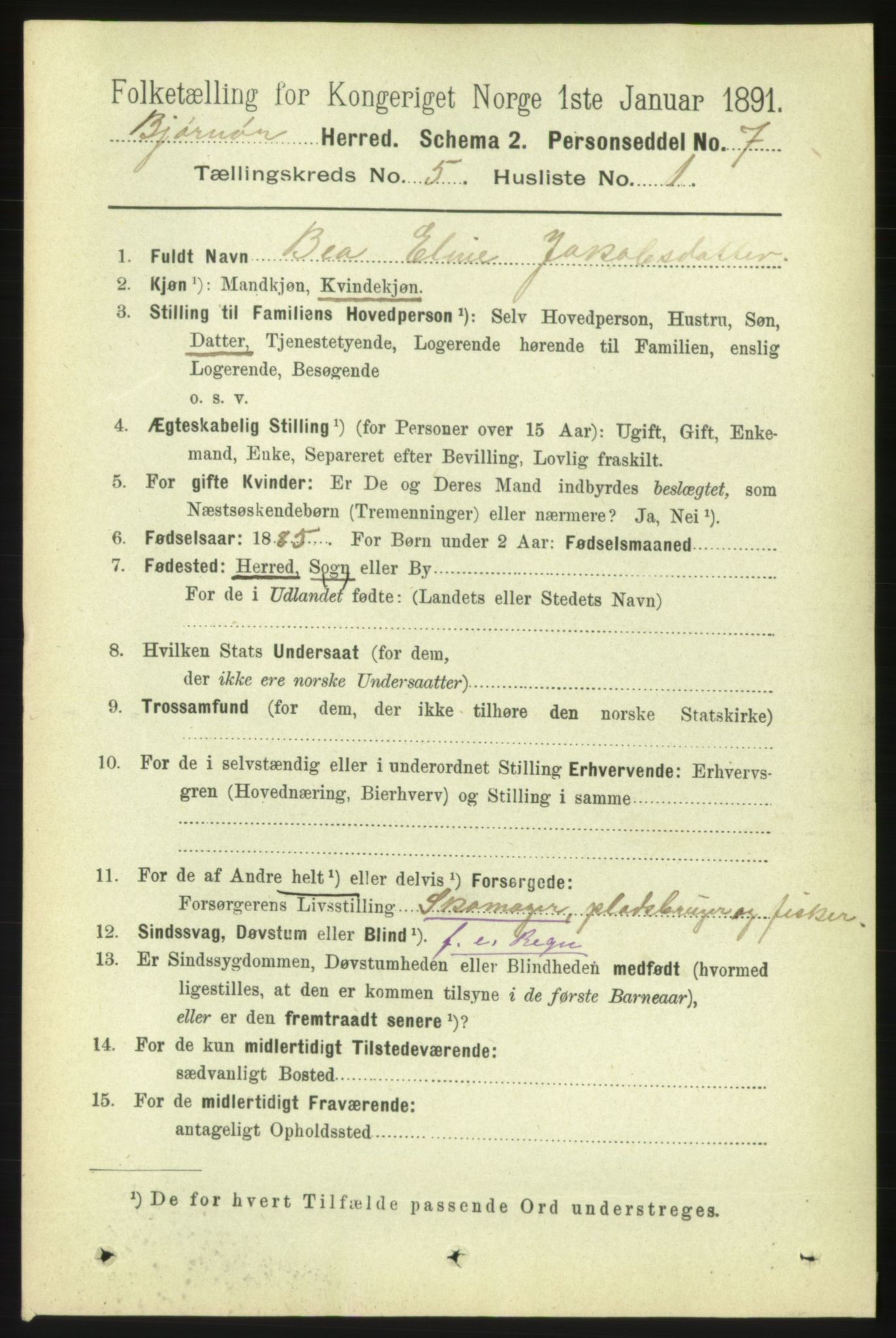 RA, 1891 census for 1632 Bjørnør, 1891, p. 2286