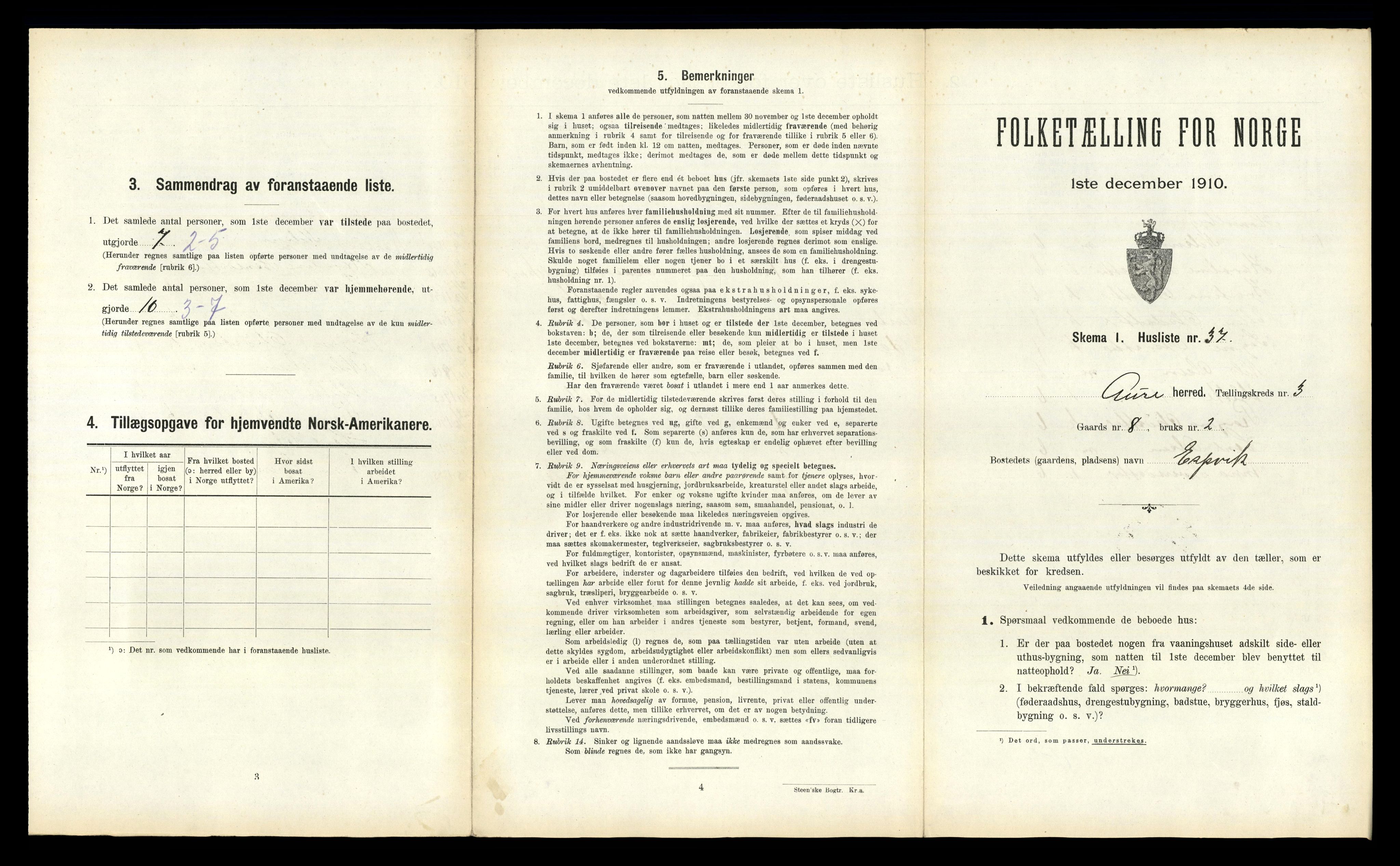 RA, 1910 census for Aure, 1910, p. 328