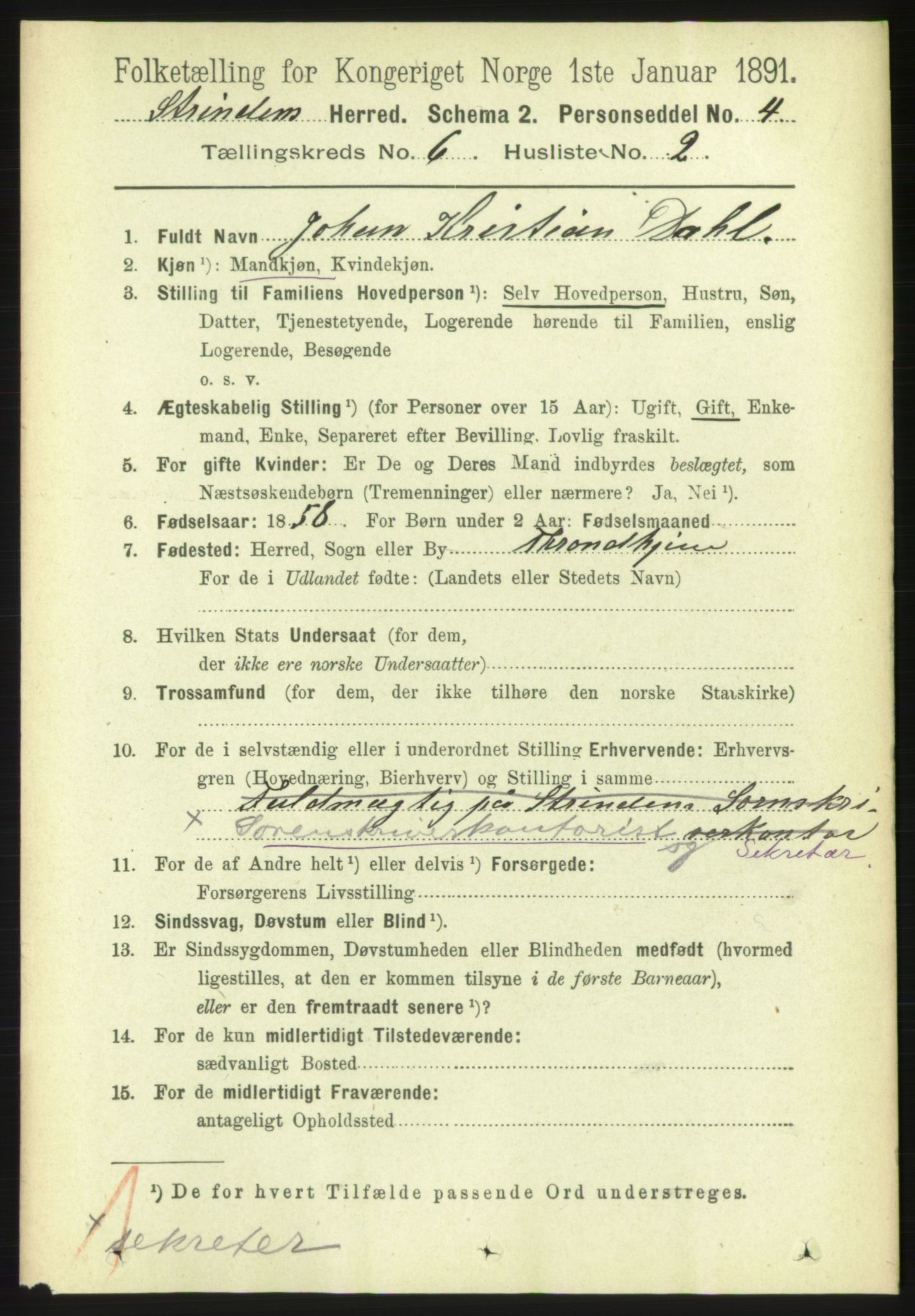 RA, 1891 census for 1660 Strinda, 1891, p. 5306