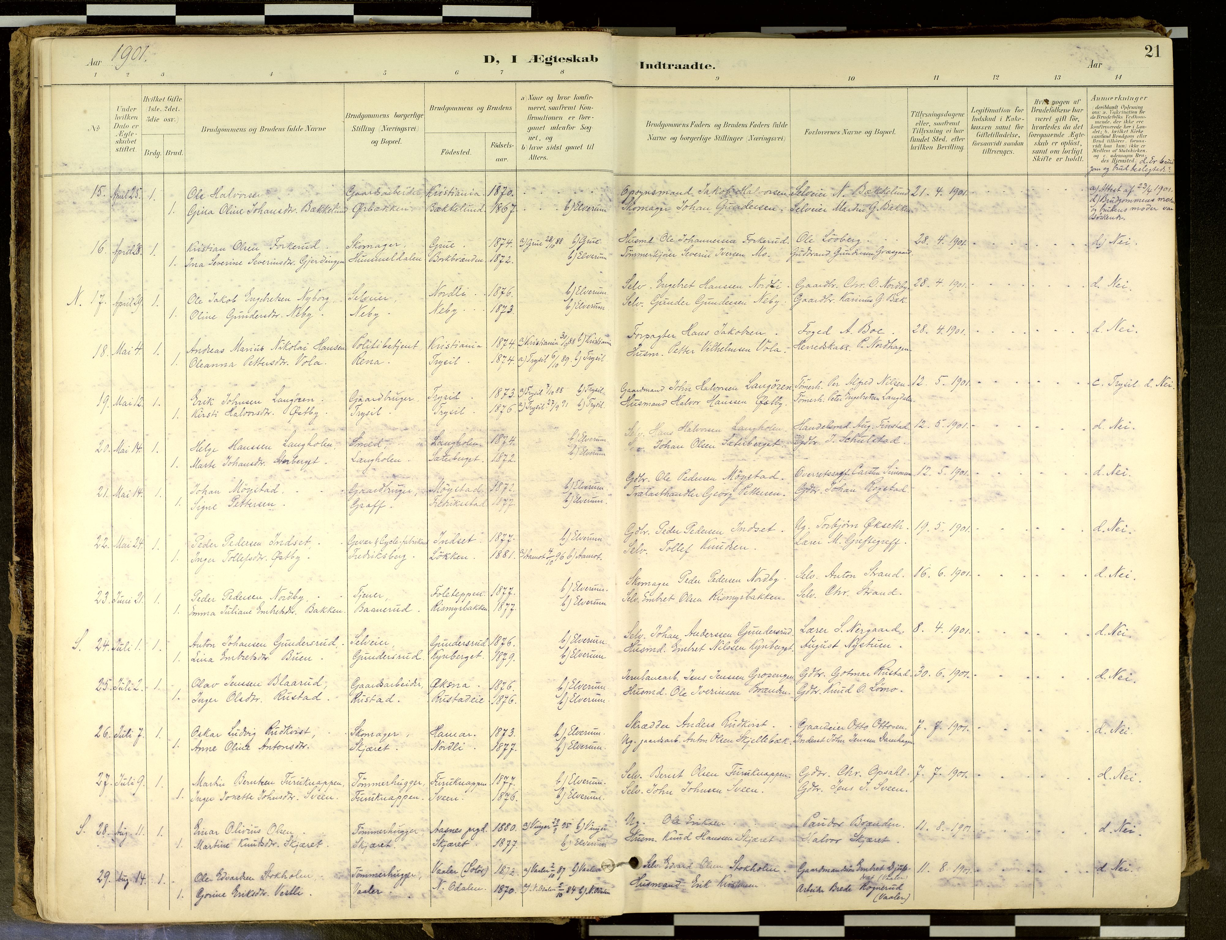 Elverum prestekontor, SAH/PREST-044/H/Ha/Haa/L0018: Parish register (official) no. 18, 1894-1914, p. 21