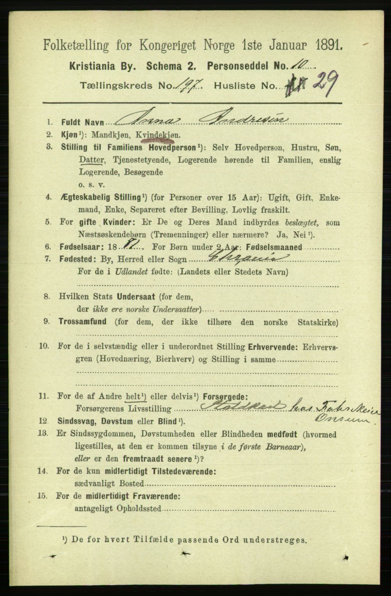 RA, 1891 census for 0301 Kristiania, 1891, p. 119216