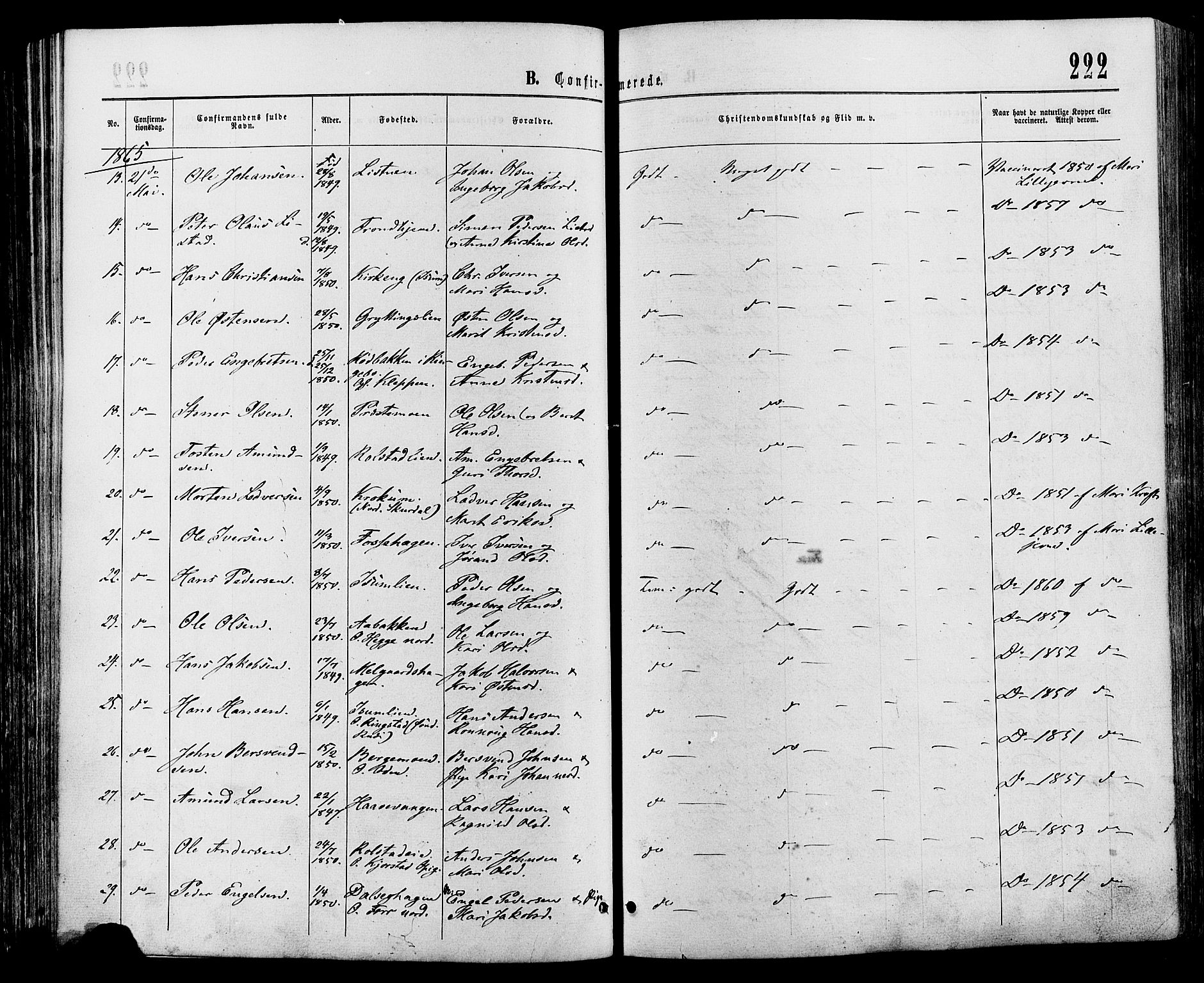 Sør-Fron prestekontor, SAH/PREST-010/H/Ha/Haa/L0002: Parish register (official) no. 2, 1864-1880, p. 222