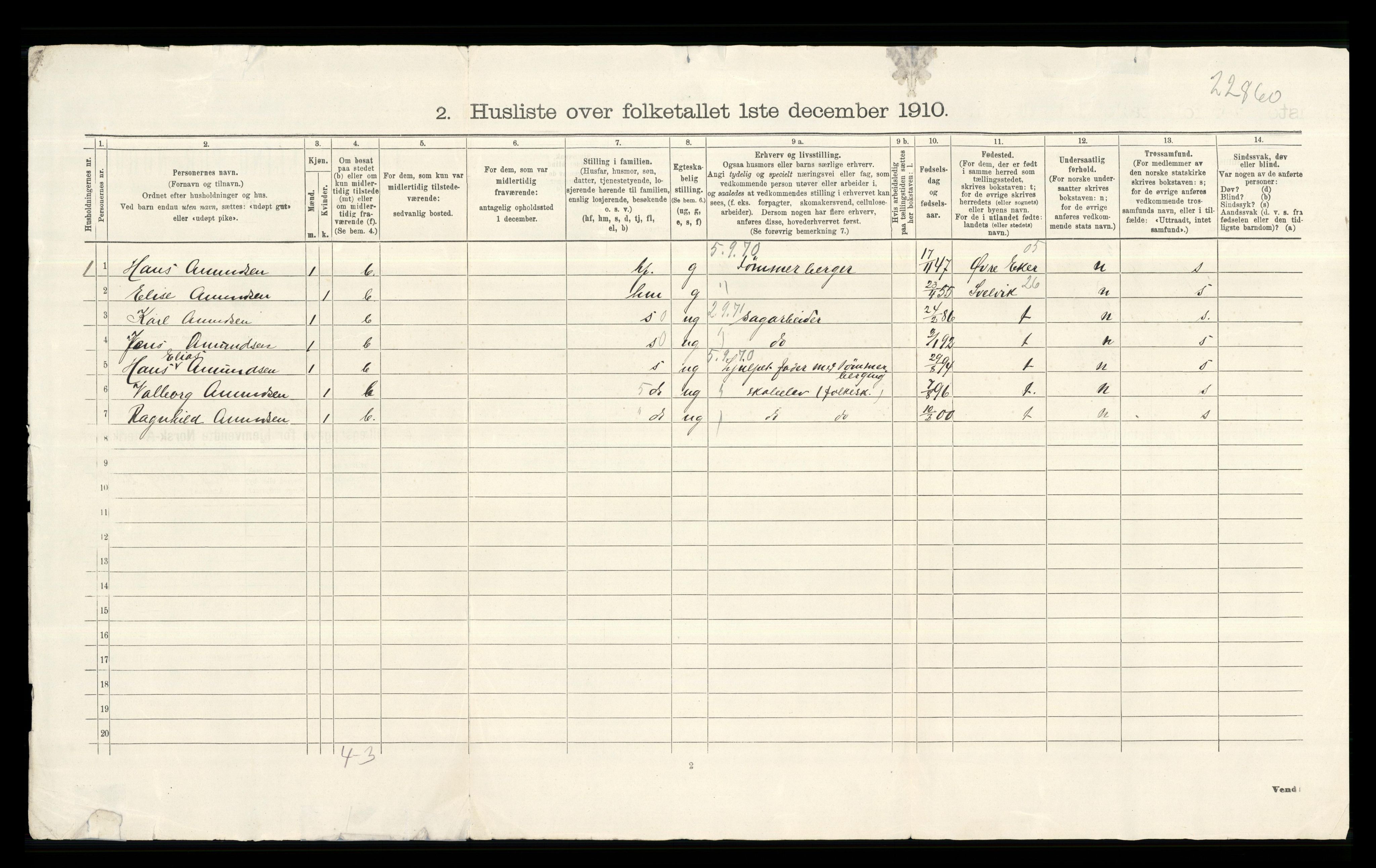 RA, 1910 census for Lier, 1910, p. 63