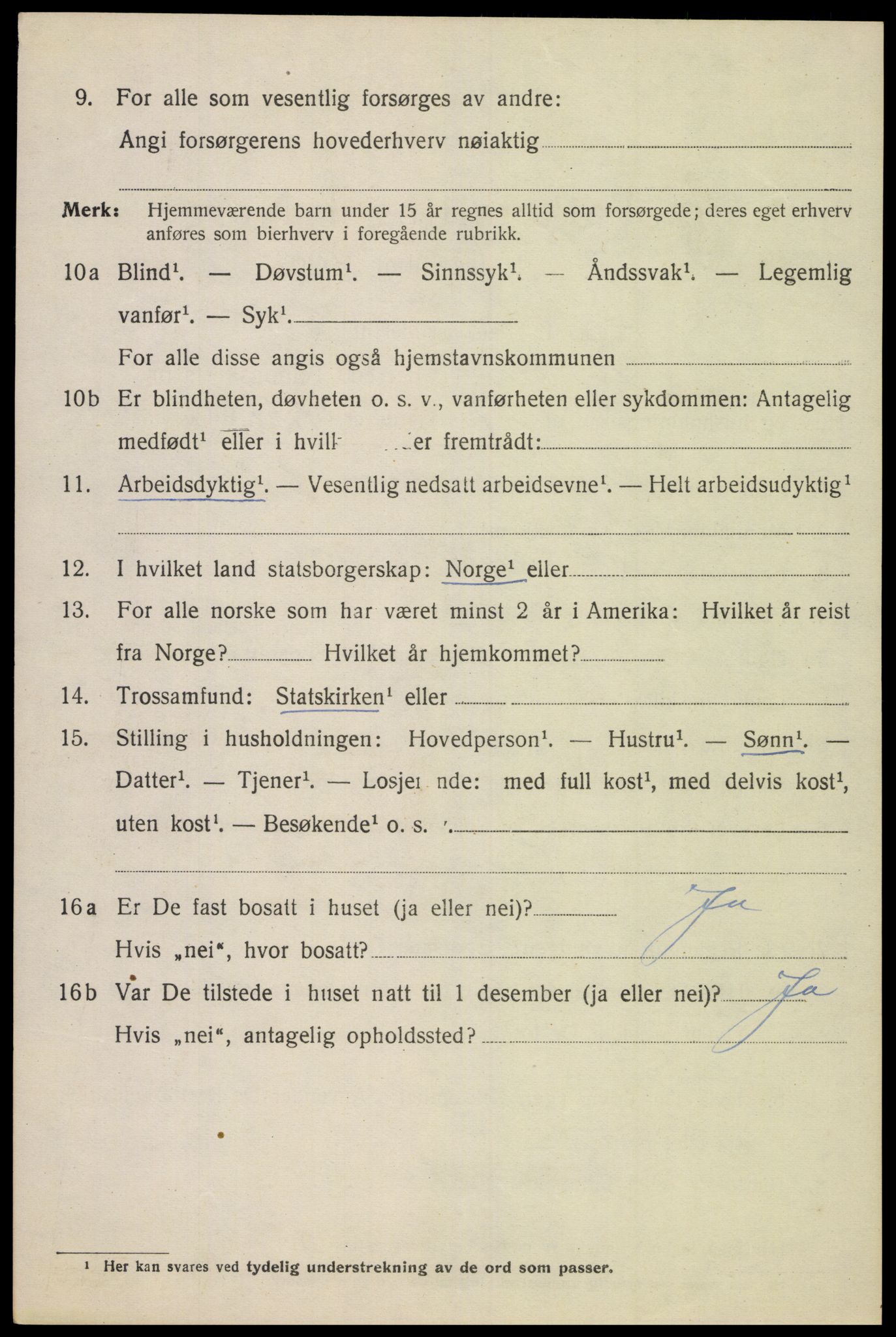 SAK, 1920 census for Bjelland, 1920, p. 1466