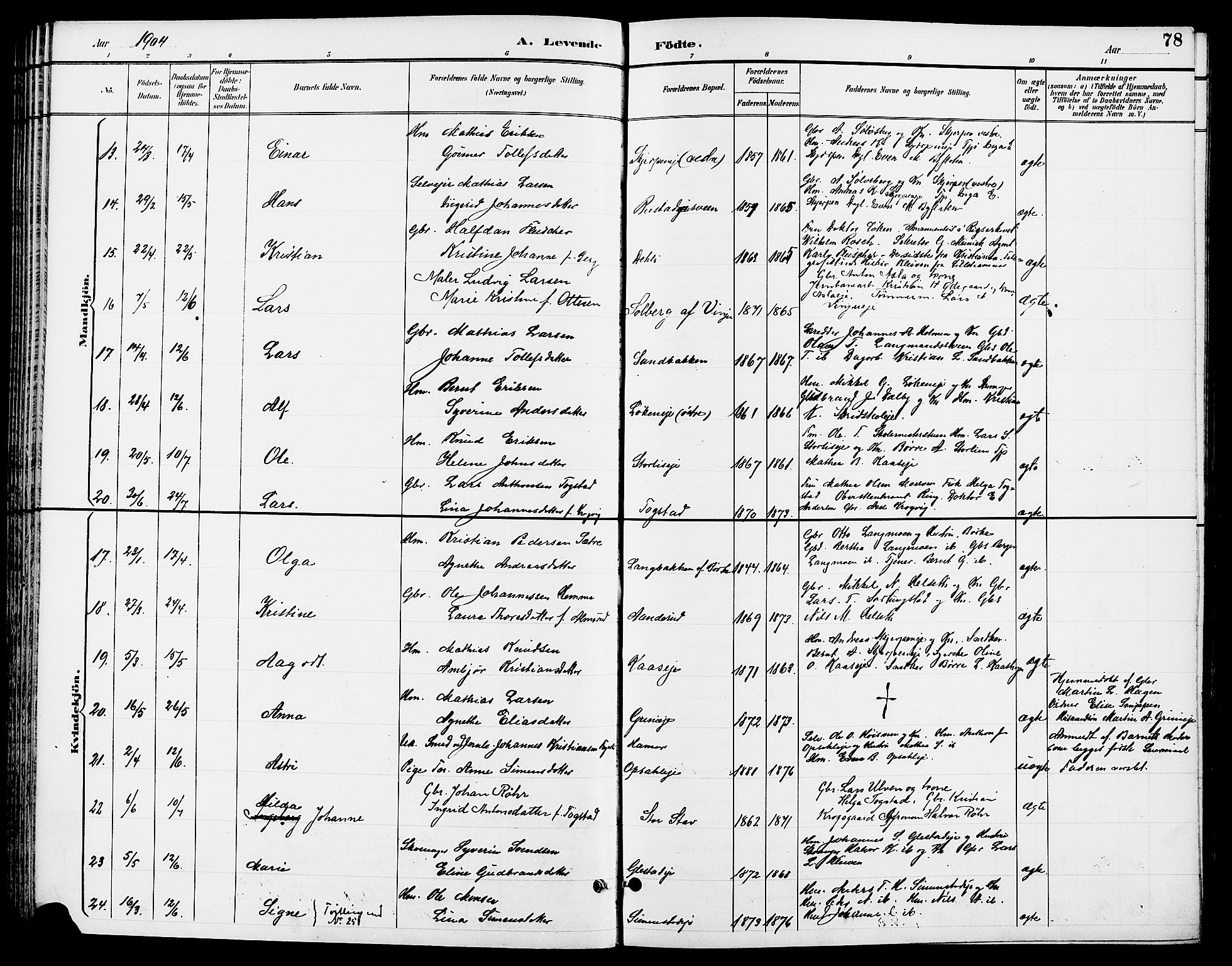 Ringsaker prestekontor, AV/SAH-PREST-014/L/La/L0014: Parish register (copy) no. 14, 1891-1904, p. 78