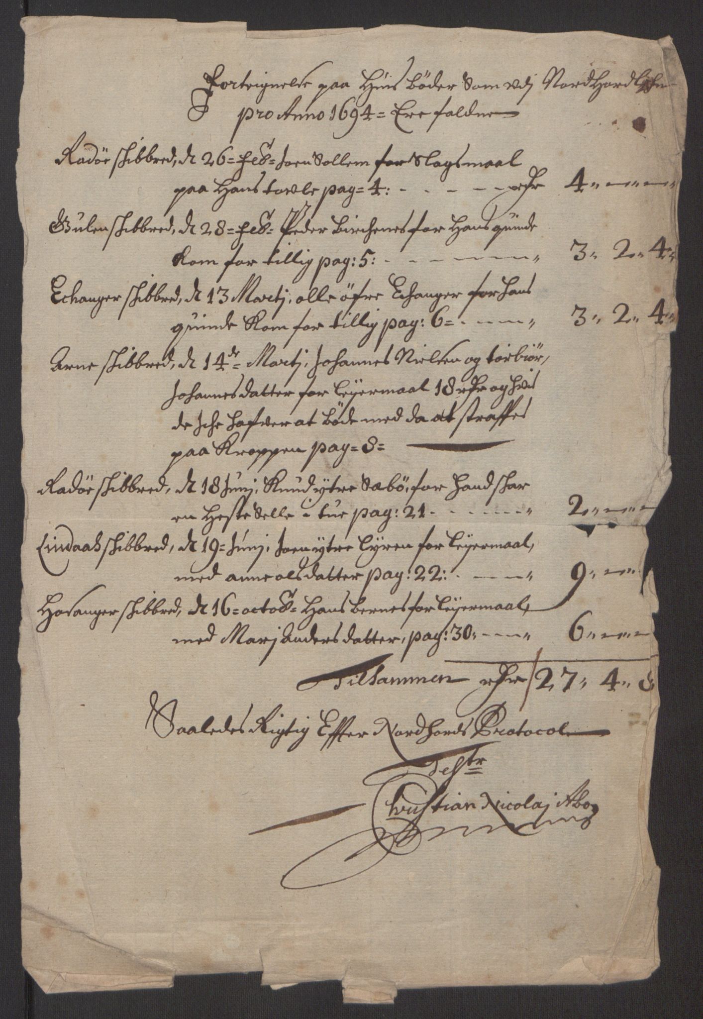 Rentekammeret inntil 1814, Reviderte regnskaper, Fogderegnskap, RA/EA-4092/R51/L3182: Fogderegnskap Nordhordland og Voss, 1694, p. 306