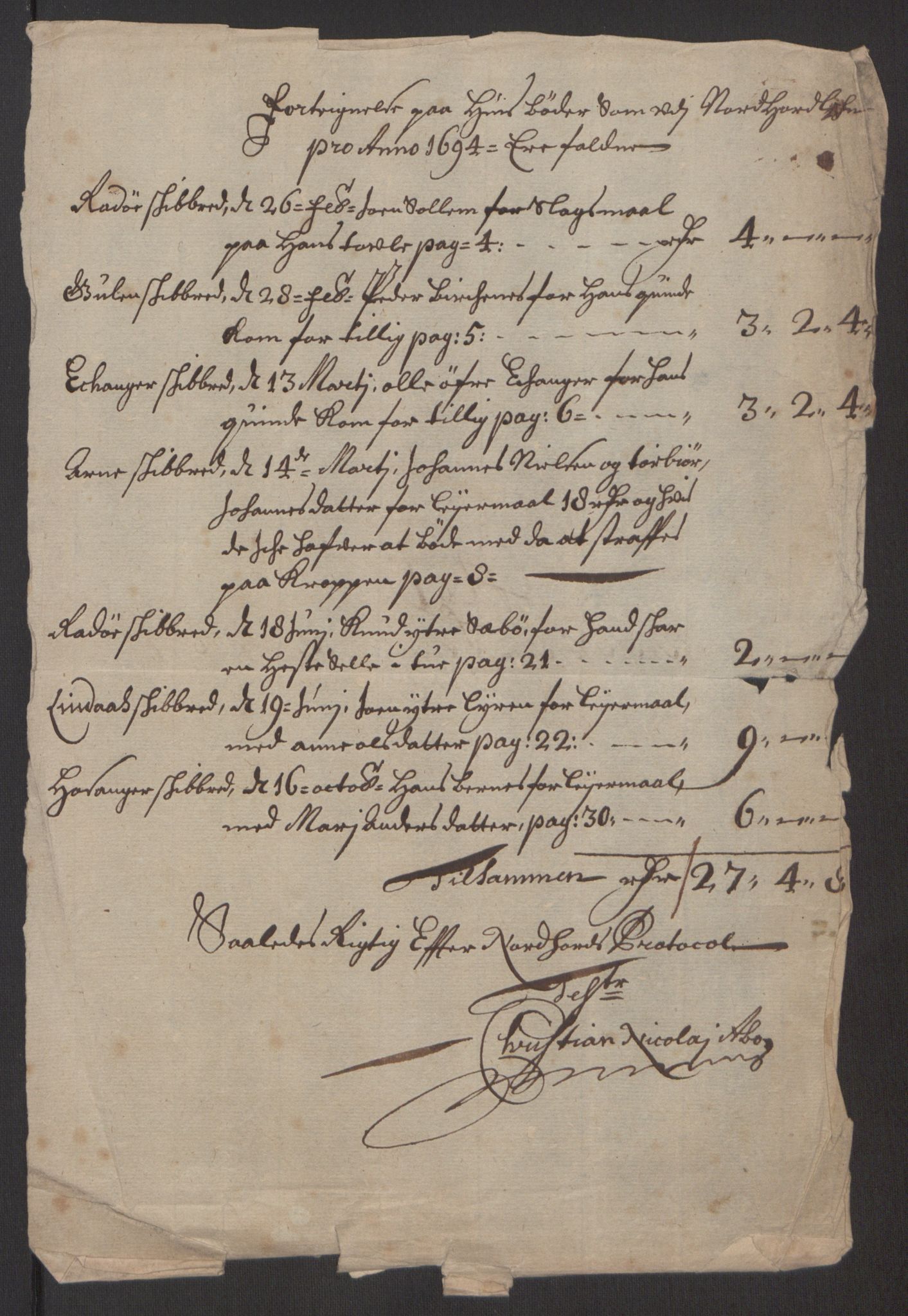 Rentekammeret inntil 1814, Reviderte regnskaper, Fogderegnskap, AV/RA-EA-4092/R51/L3182: Fogderegnskap Nordhordland og Voss, 1694, p. 306