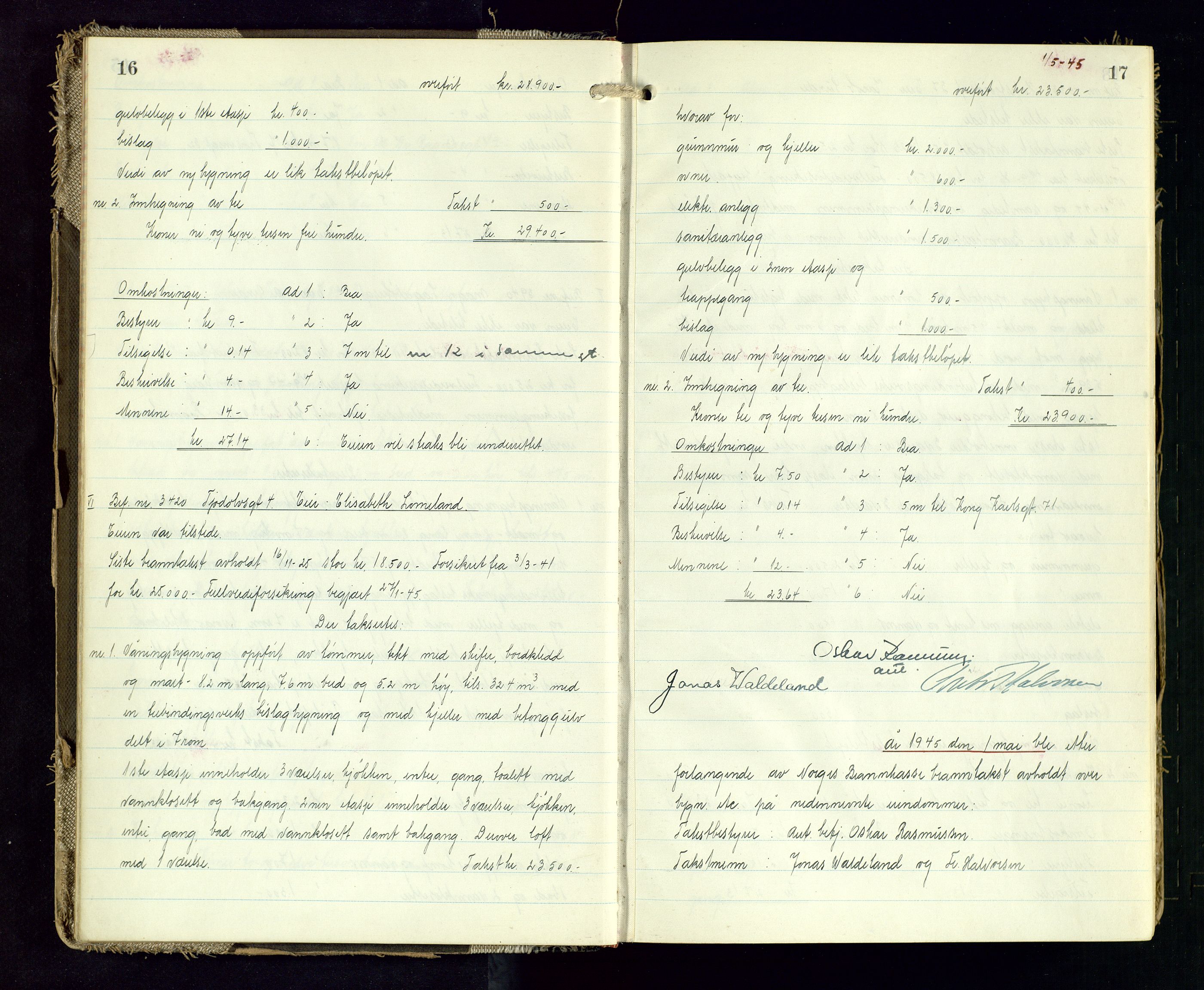 Norges Brannkasse Stavanger, AV/SAST-A-102143/F/Fd/L0031: Branntaksprotokoll nr. 42, 1945-1946, p. 16-17