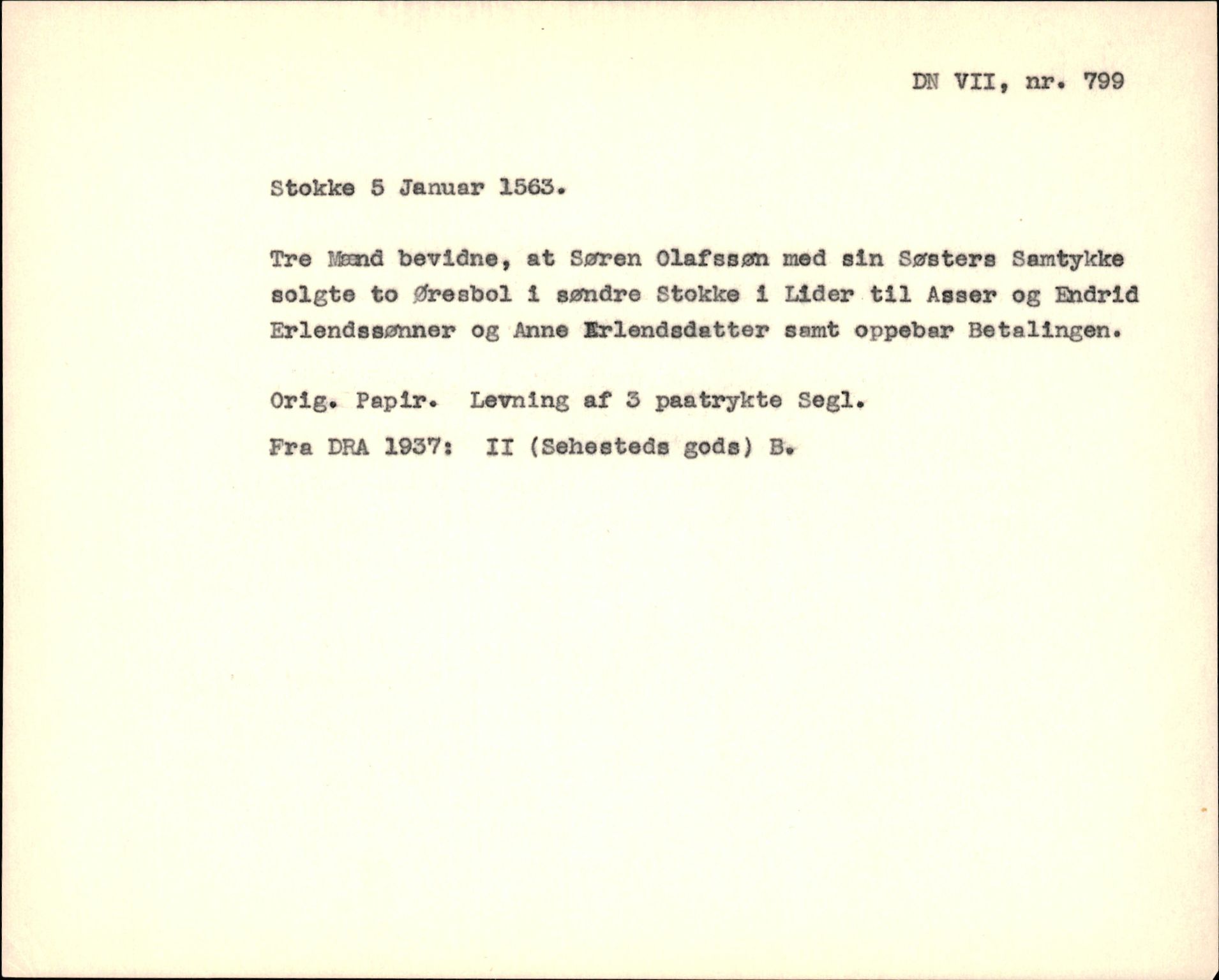 Riksarkivets diplomsamling, AV/RA-EA-5965/F35/F35f/L0001: Regestsedler: Diplomer fra DRA 1937 og 1996, p. 521