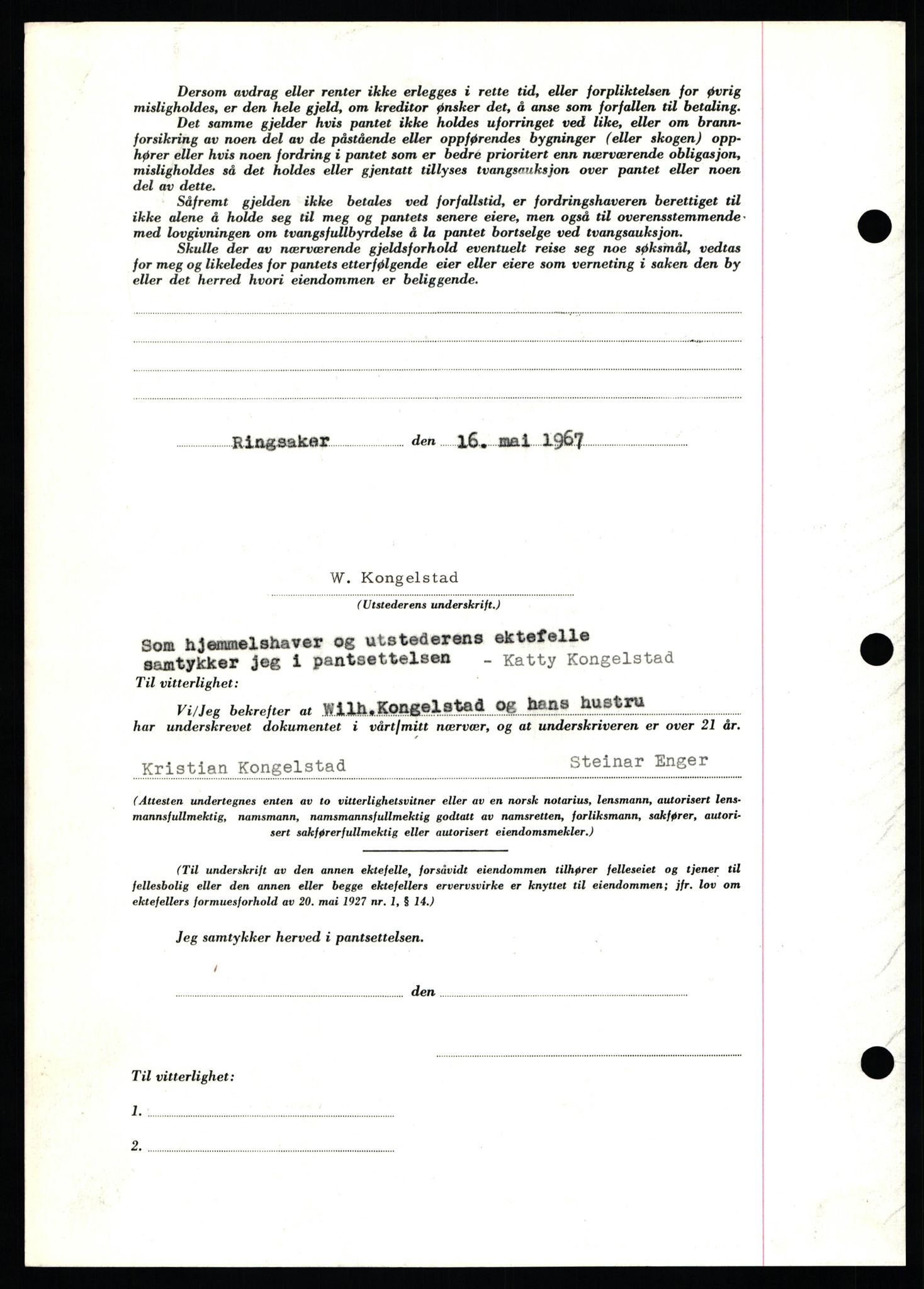 Nord-Hedmark sorenskriveri, SAH/TING-012/H/Hb/Hbf/L0071: Mortgage book no. B71, 1967-1967, Diary no: : 2219/1967