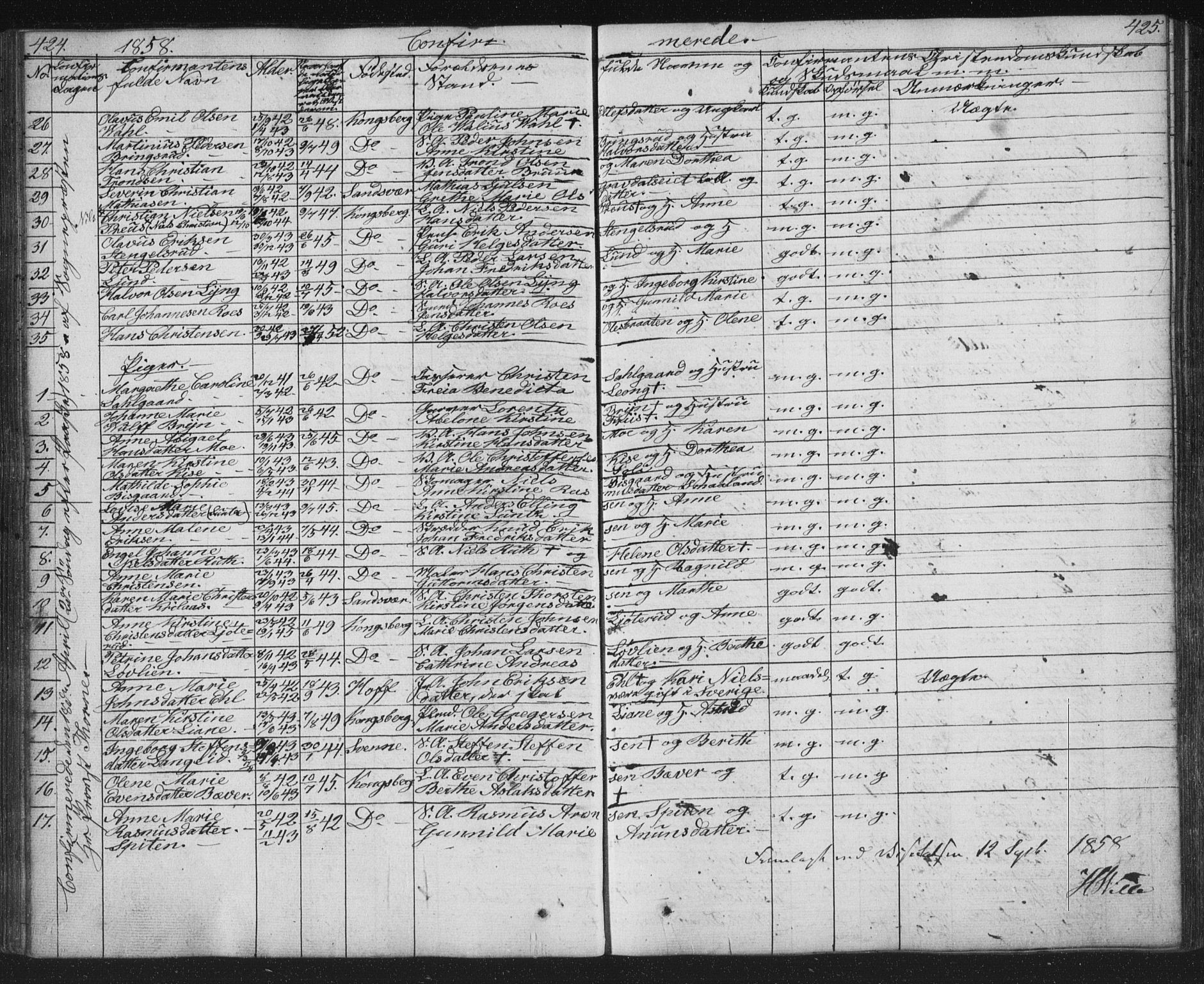 Kongsberg kirkebøker, AV/SAKO-A-22/G/Ga/L0002: Parish register (copy) no. 2, 1839-1858, p. 424-425