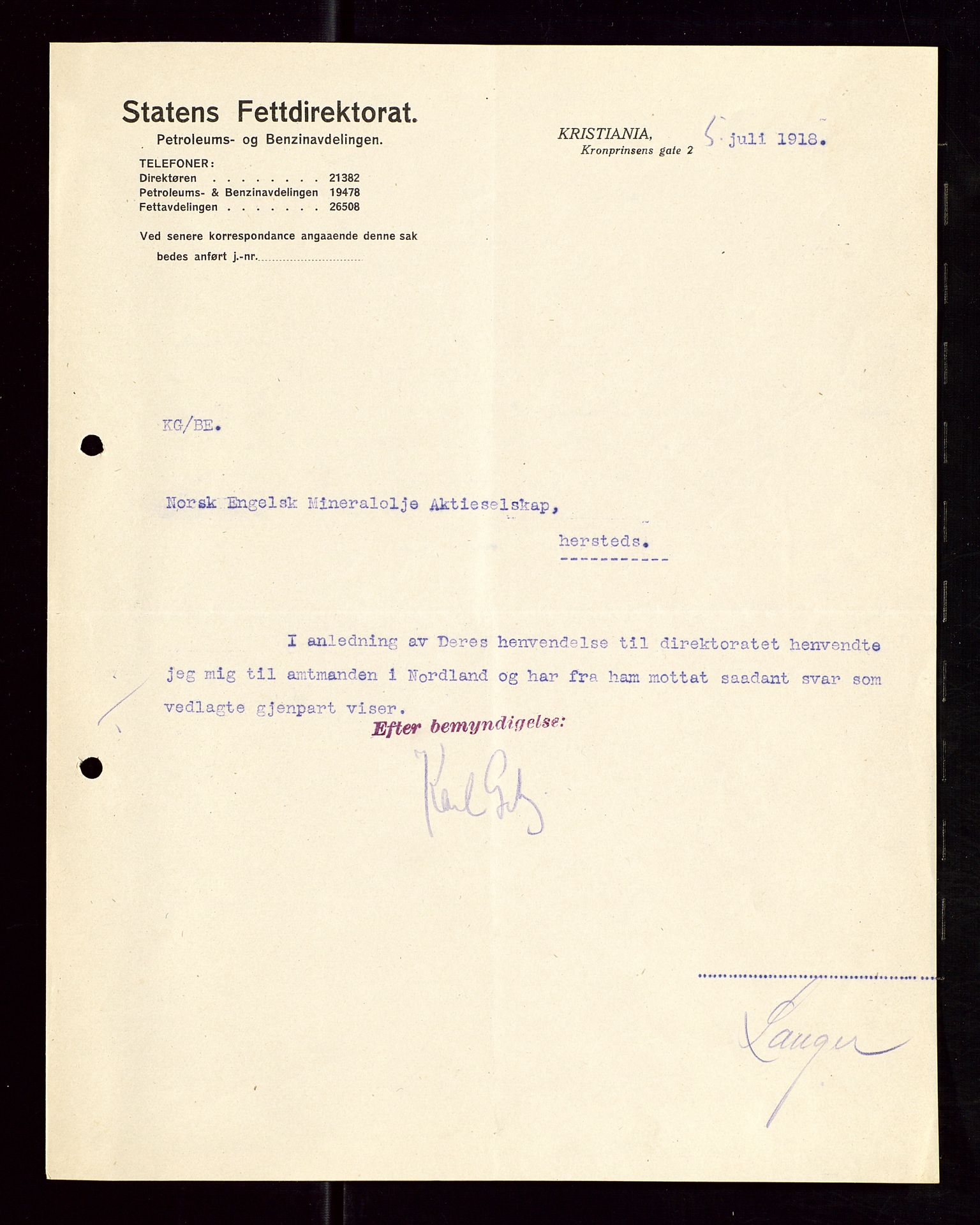 Pa 1521 - A/S Norske Shell, AV/SAST-A-101915/E/Ea/Eaa/L0006: Sjefskorrespondanse, 1918, p. 249