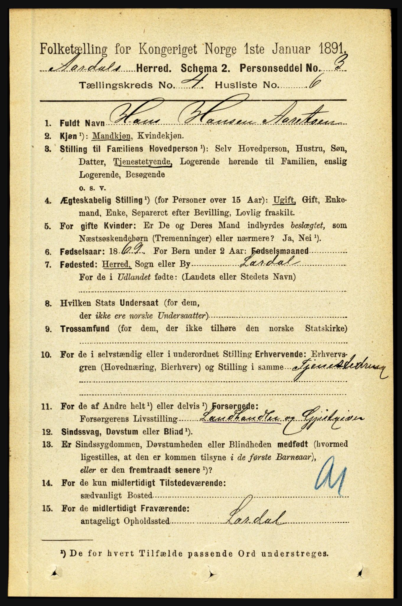 RA, 1891 census for 1424 Årdal, 1891, p. 676