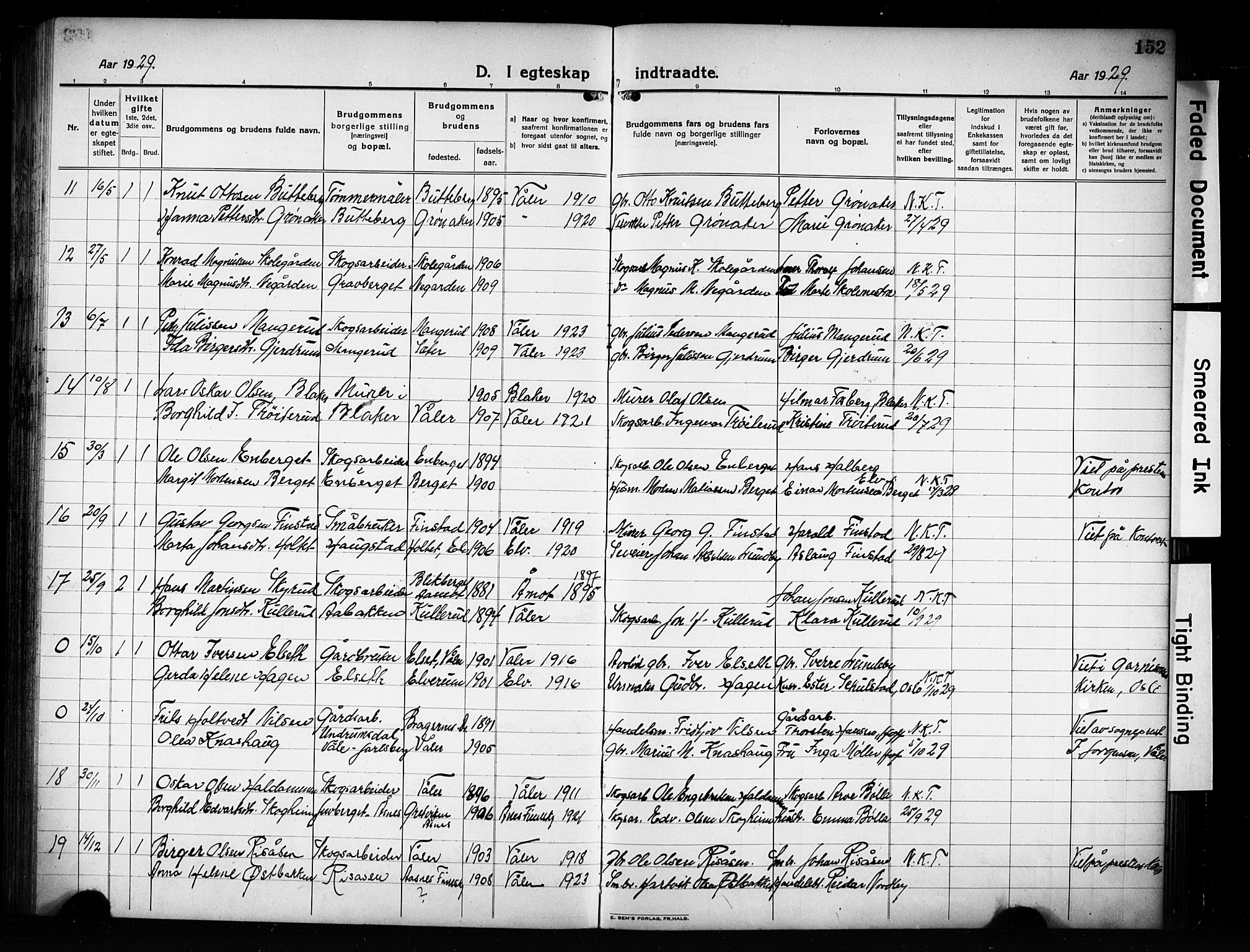 Våler prestekontor, Hedmark, SAH/PREST-040/H/Ha/Hab/L0004: Parish register (copy) no. 4, 1922-1931, p. 152