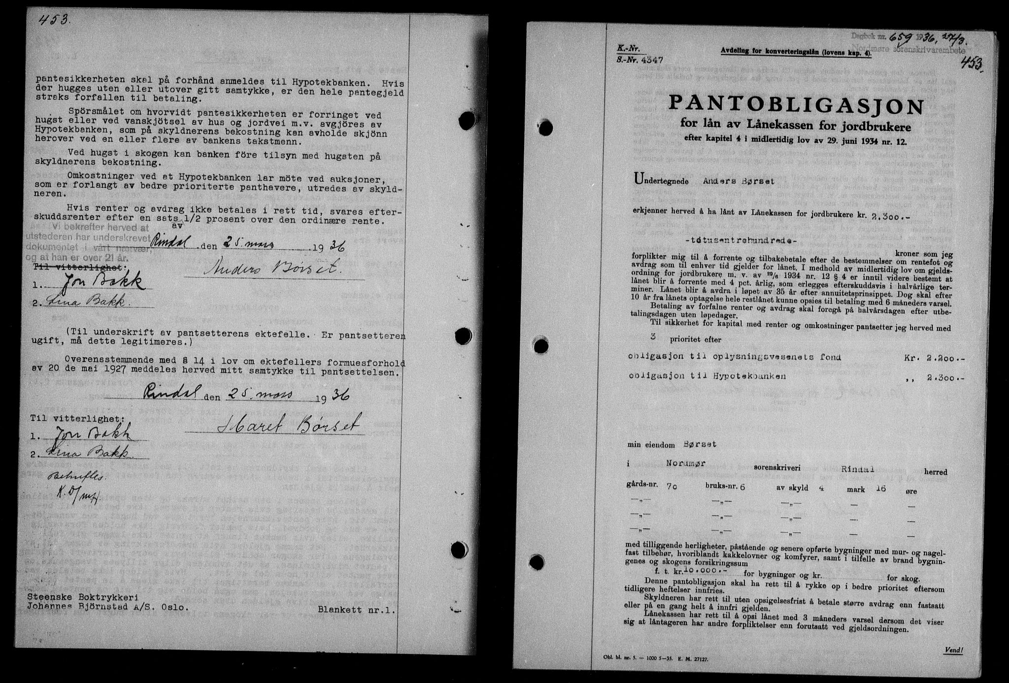 Nordmøre sorenskriveri, AV/SAT-A-4132/1/2/2Ca/L0087: Mortgage book no. 77, 1935-1936, Deed date: 27.03.1936